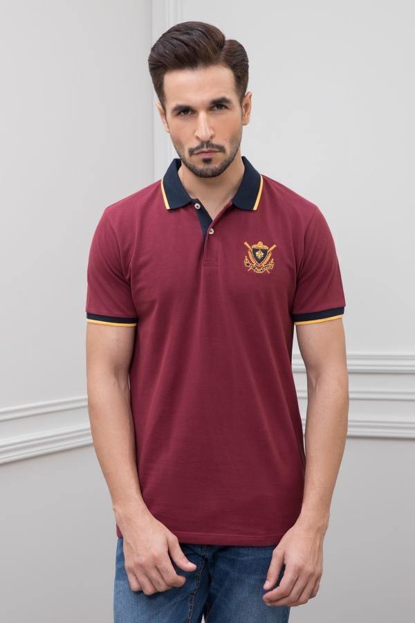 TIPPING POLO SHIRT MAROON at Charcoal Clothing