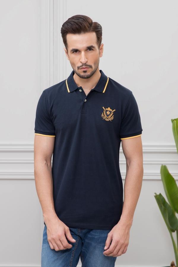 TIPPING POLO SHIRT NAVY at Charcoal Clothing