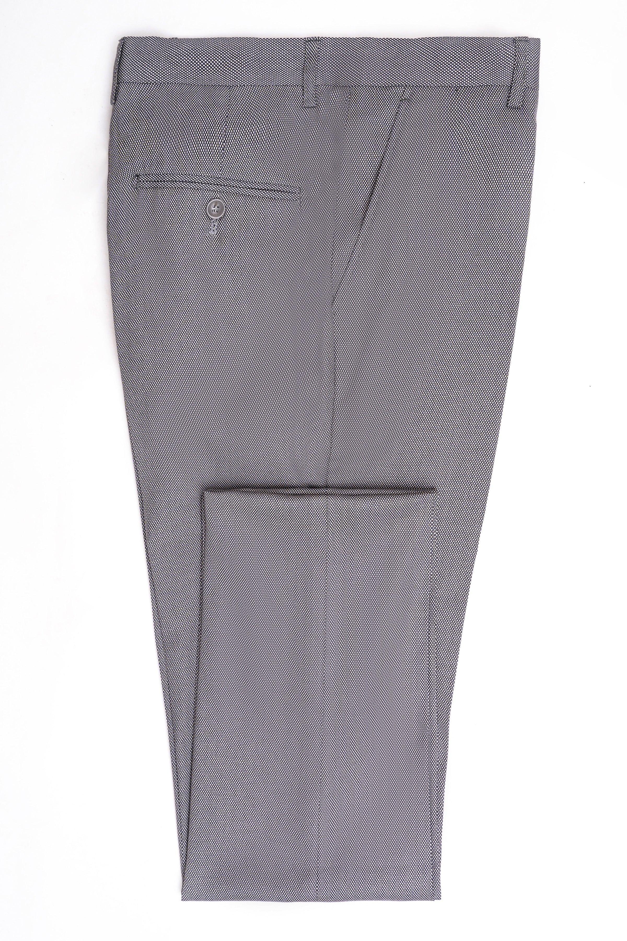 Slim-fit suit trousers in medium gray with waistband and front button closure