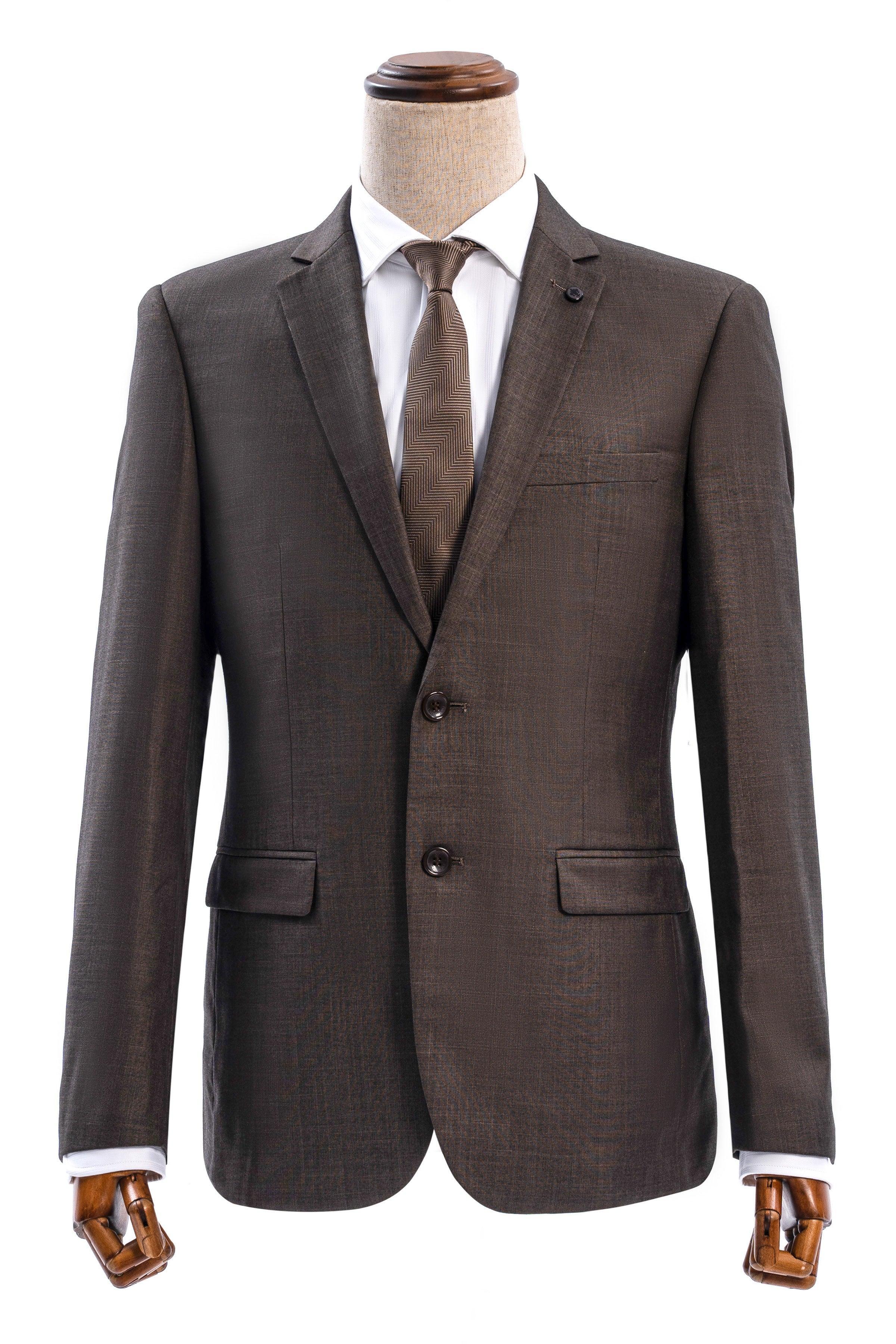 Slim-fit suit jacket in dark olive with notched lapels and two-button front