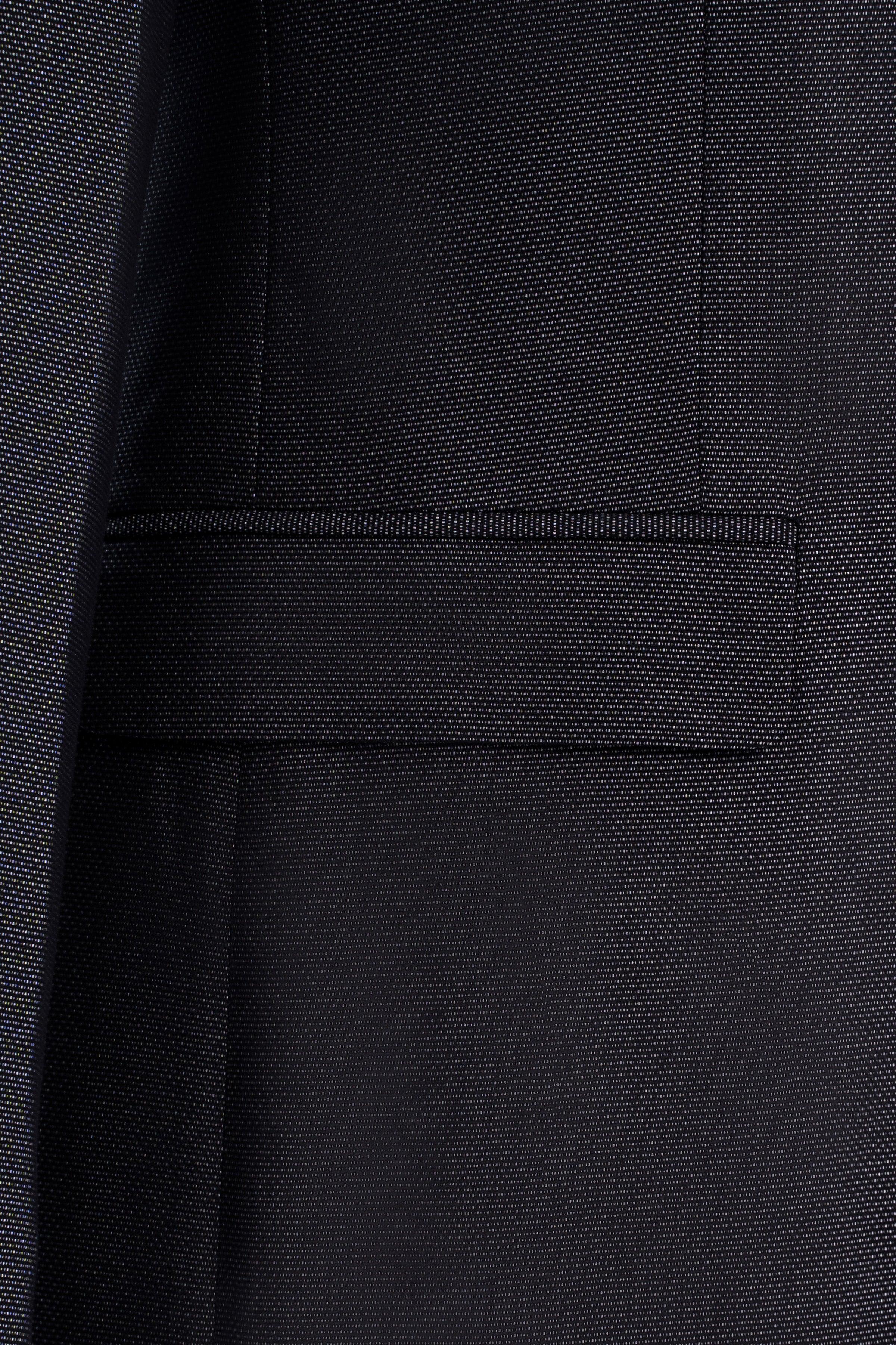 Slim fit suit jacket welt pocket with flap, textured dark fabric