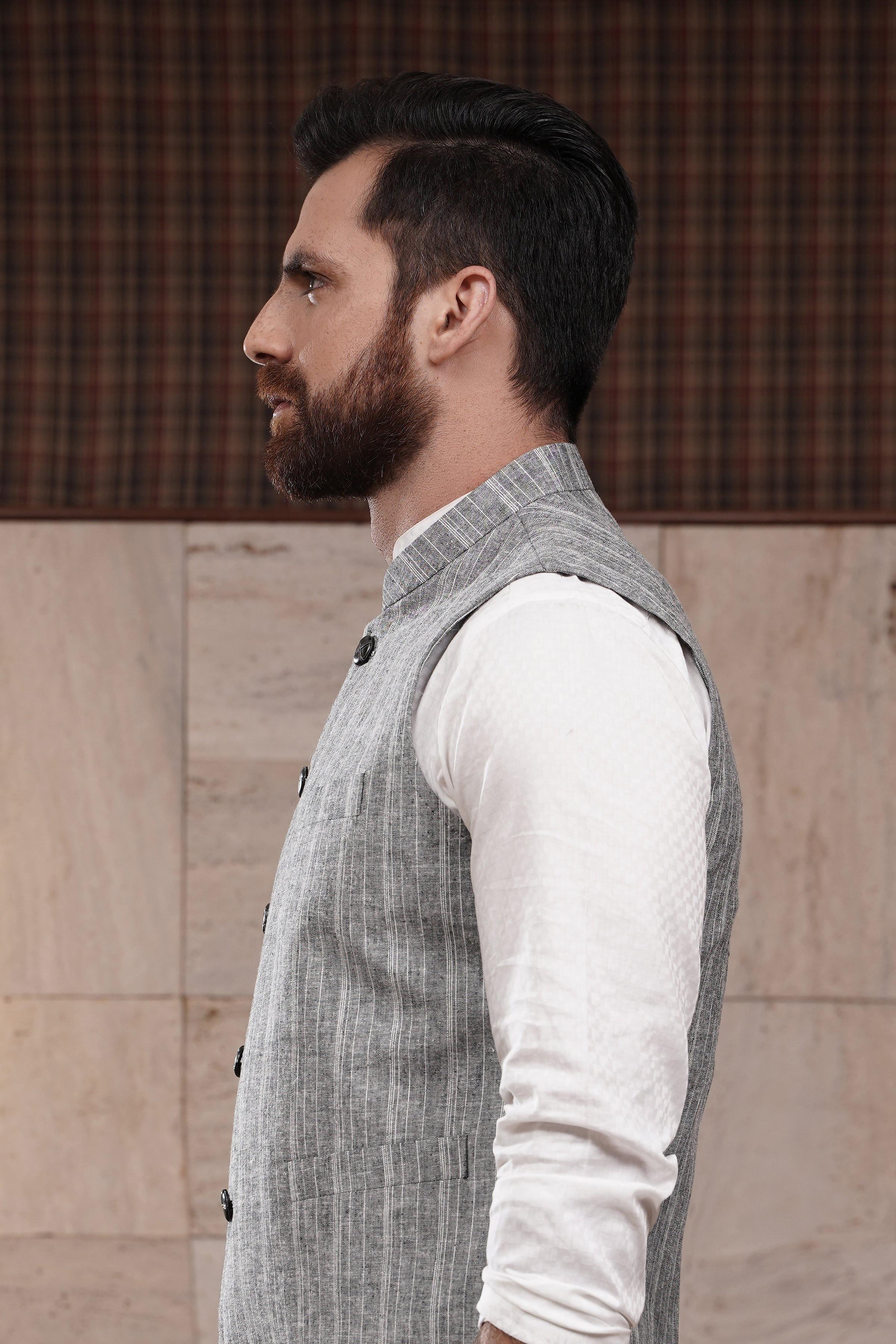 WAIST COAT BLACK WHITE at Charcoal Clothing