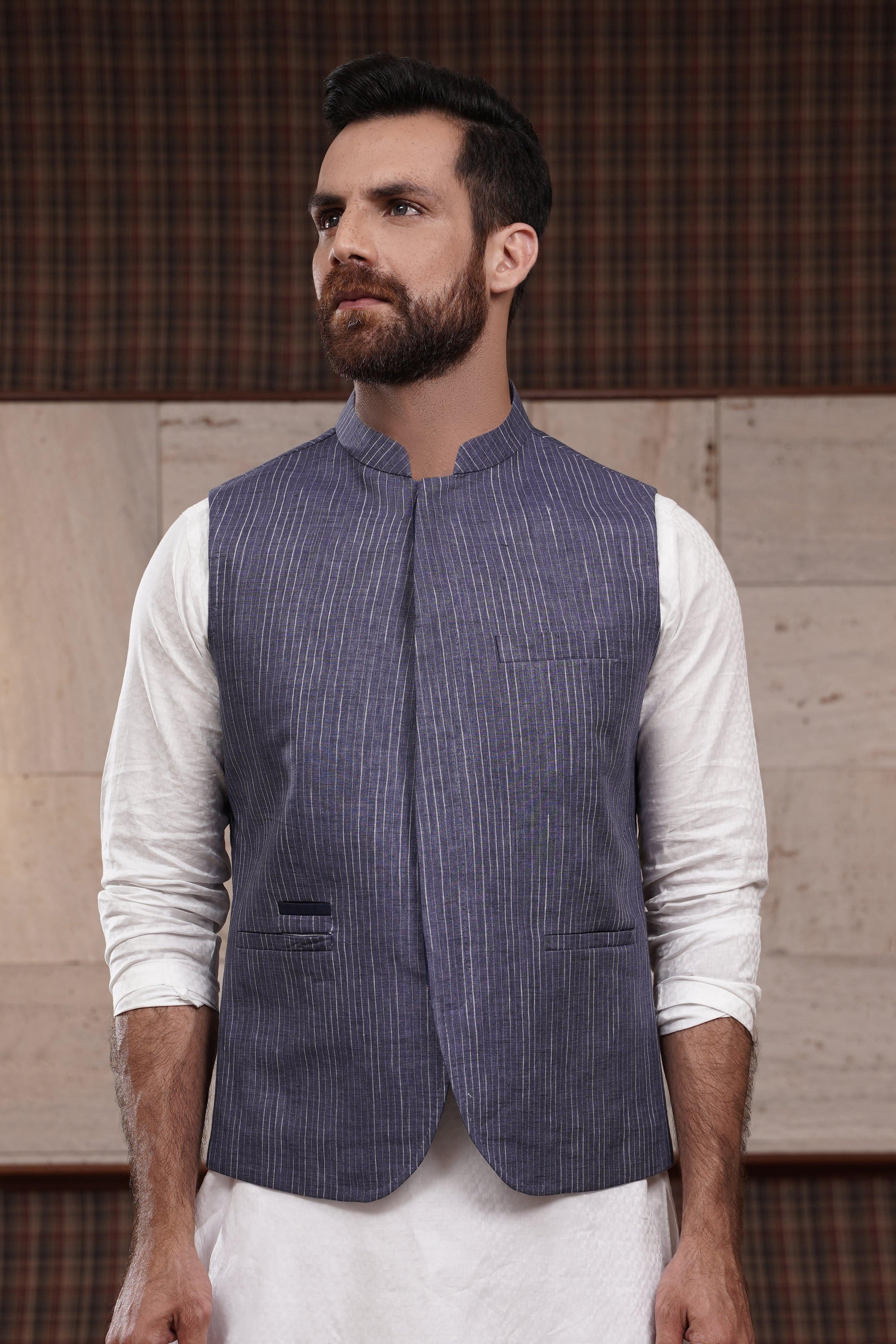 WAIST COAT BLUE GREY at Charcoal Clothing