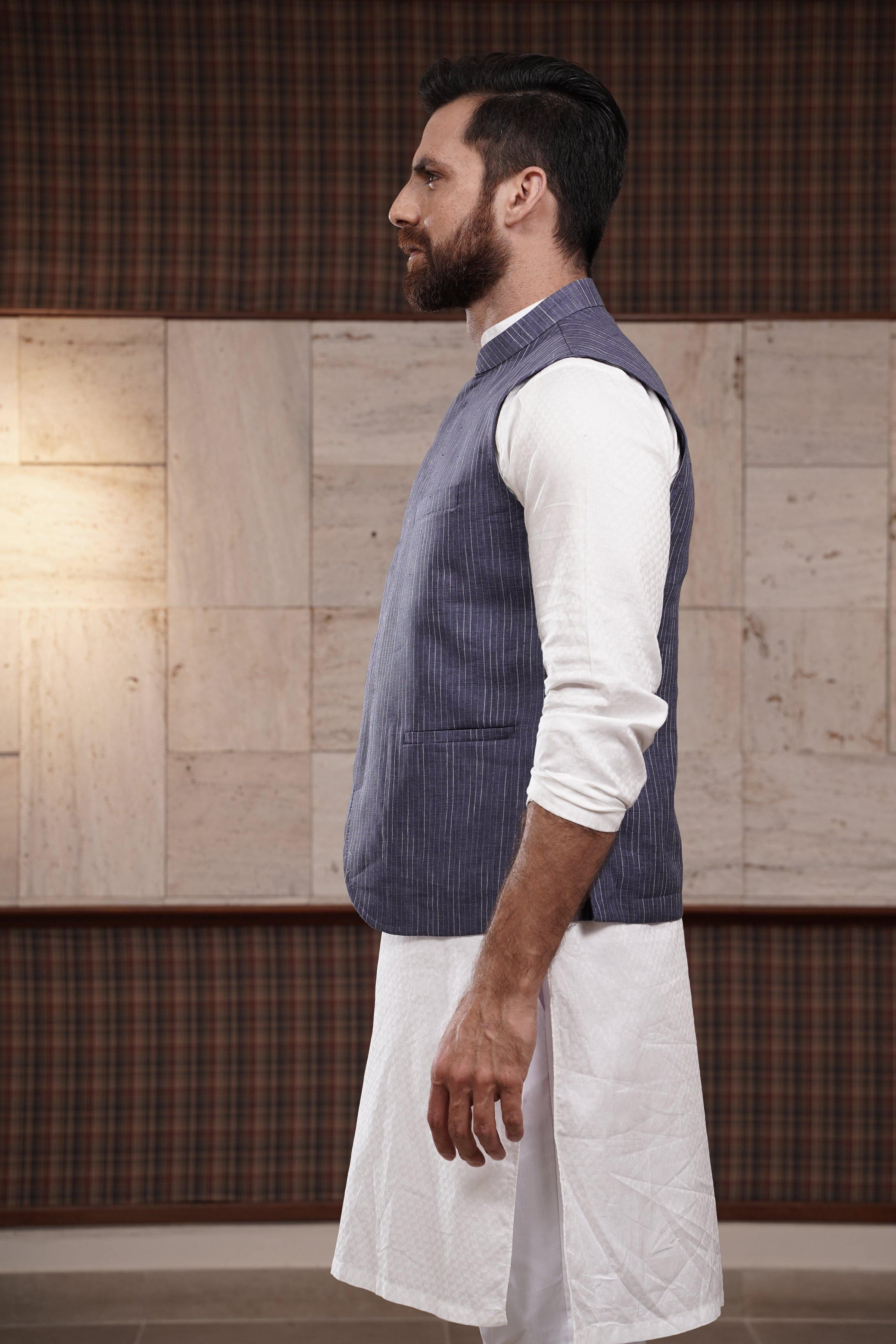 WAIST COAT BLUE GREY at Charcoal Clothing