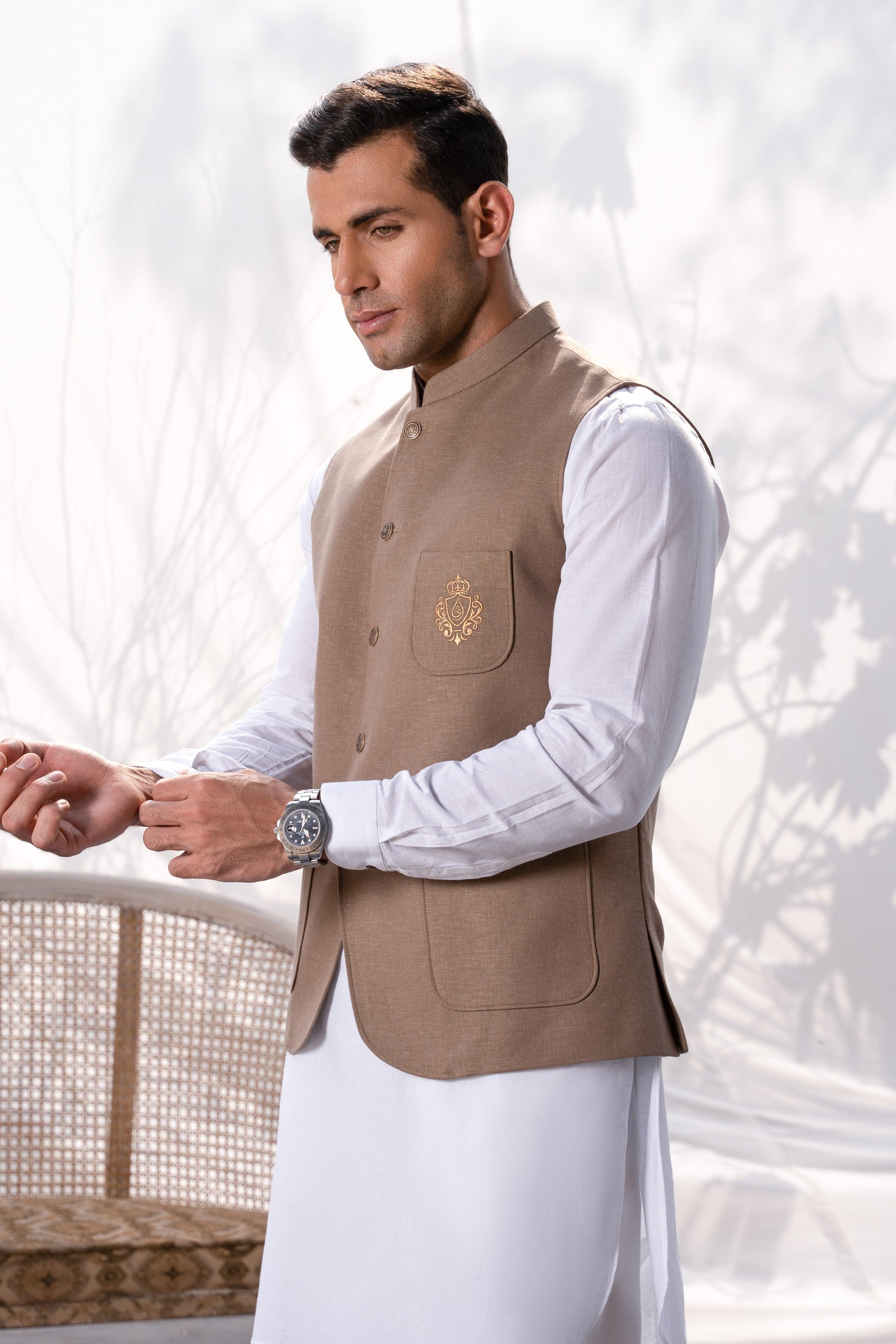 WAISTCOAT KHAKI at Charcoal Clothing