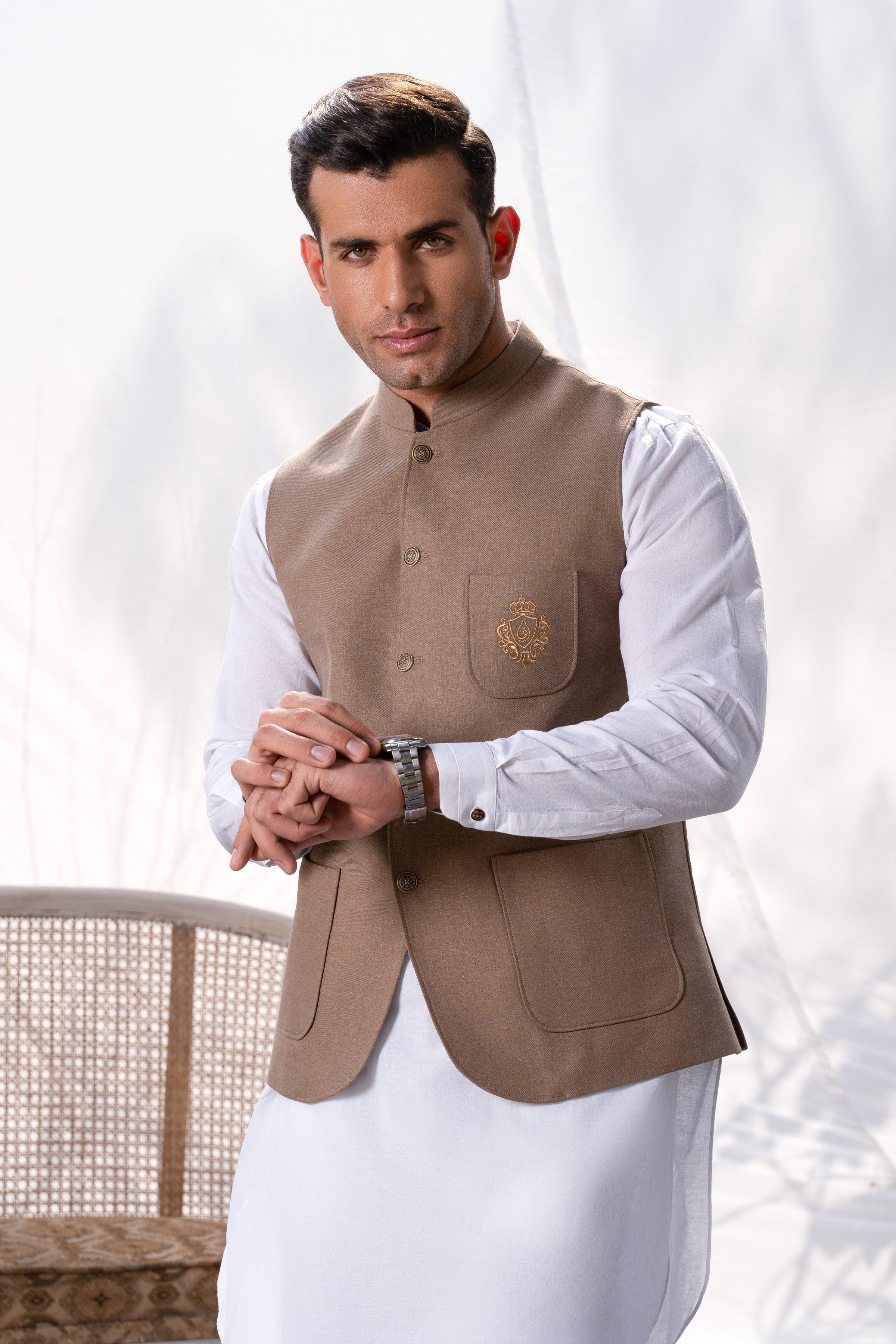 WAISTCOAT KHAKI at Charcoal Clothing