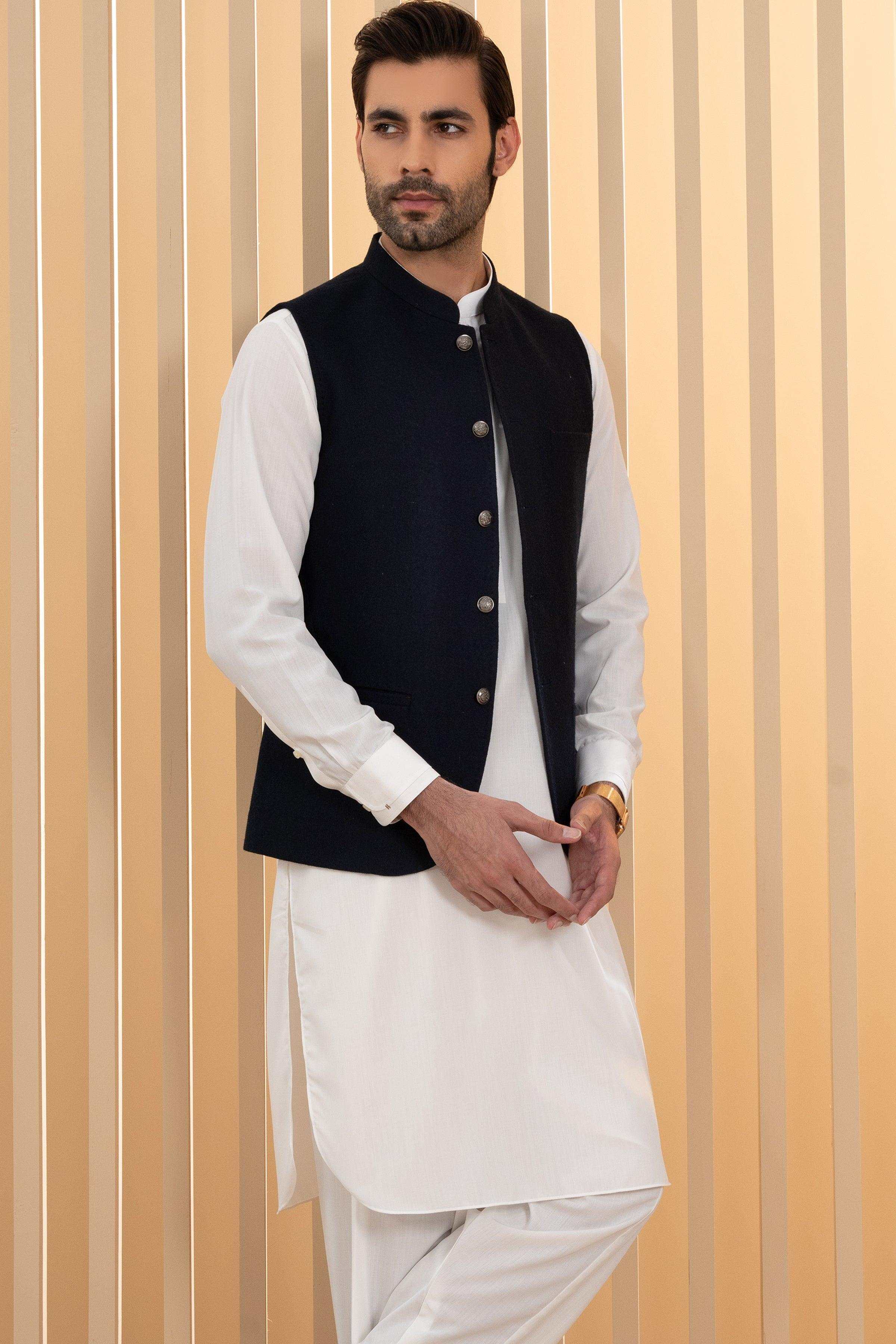 Navy waistcoat with button front and smooth finish