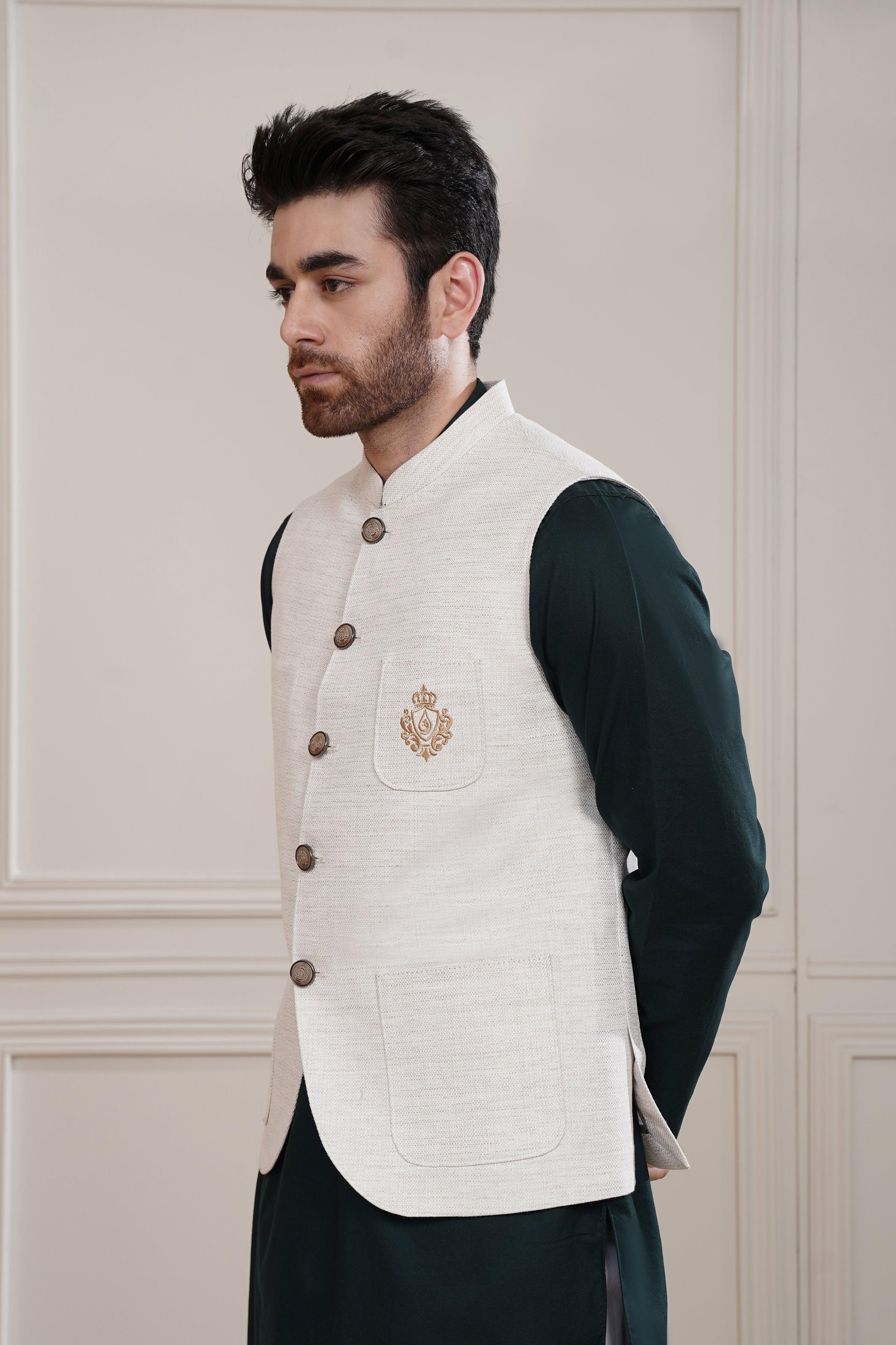 WAISTCOAT OATMEAL at Charcoal Clothing