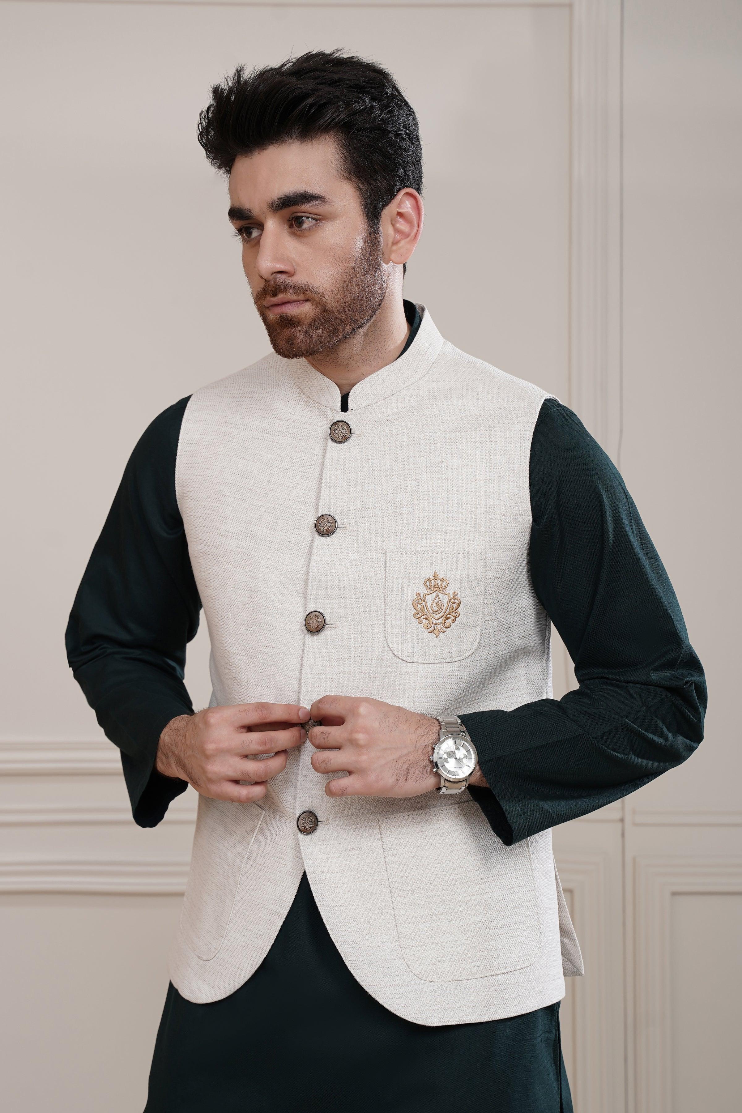 WAISTCOAT OATMEAL at Charcoal Clothing