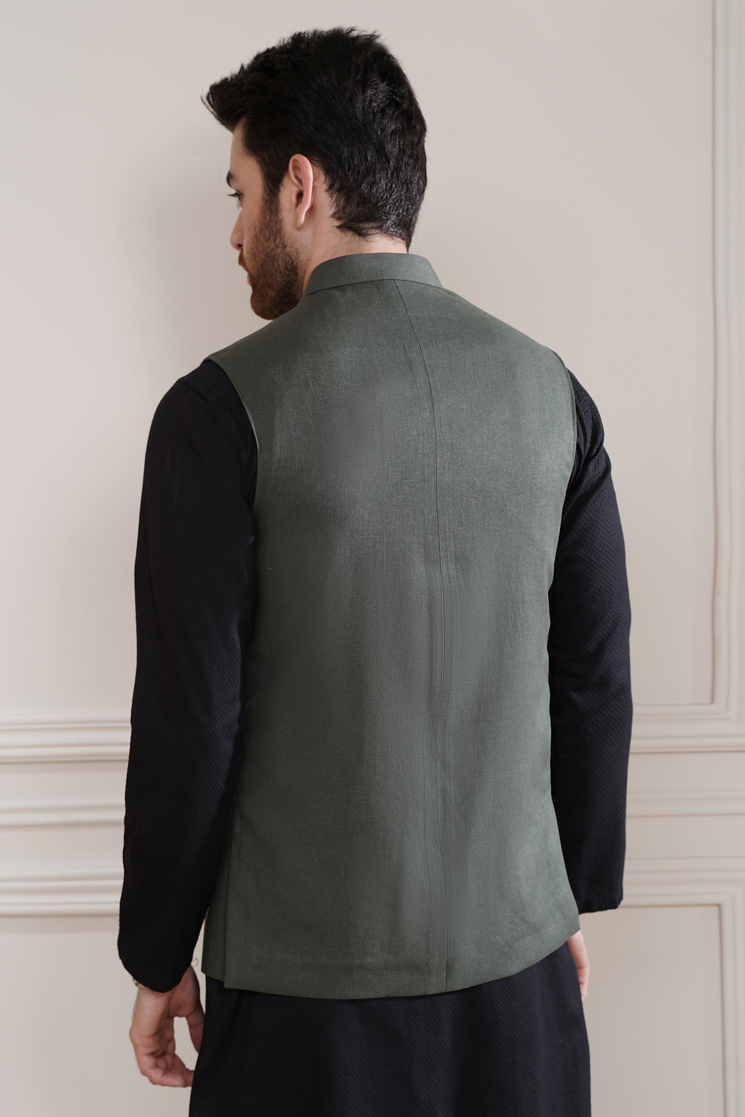 WAISTCOAT OLIVE at Charcoal Clothing