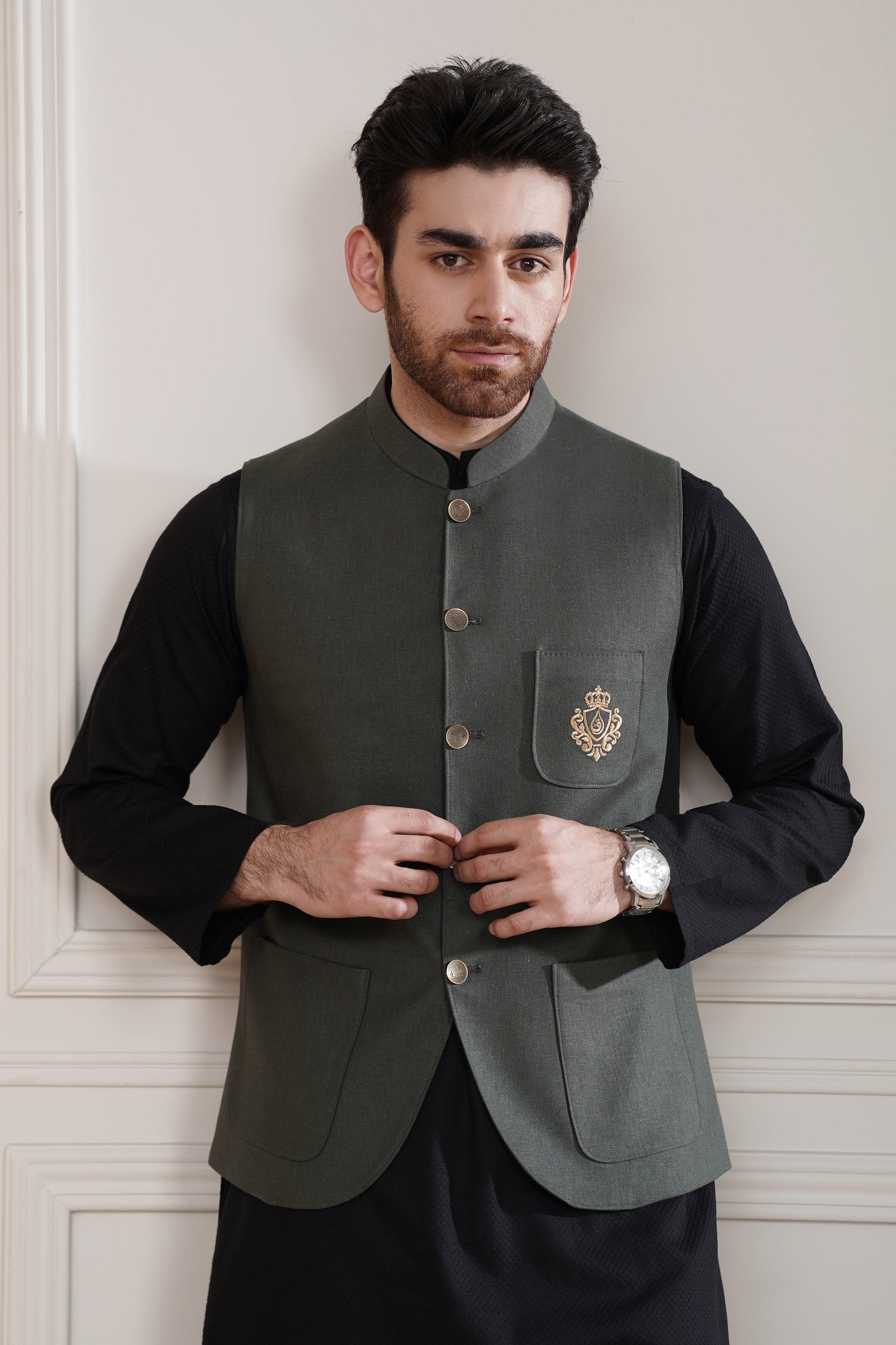 WAISTCOAT OLIVE at Charcoal Clothing