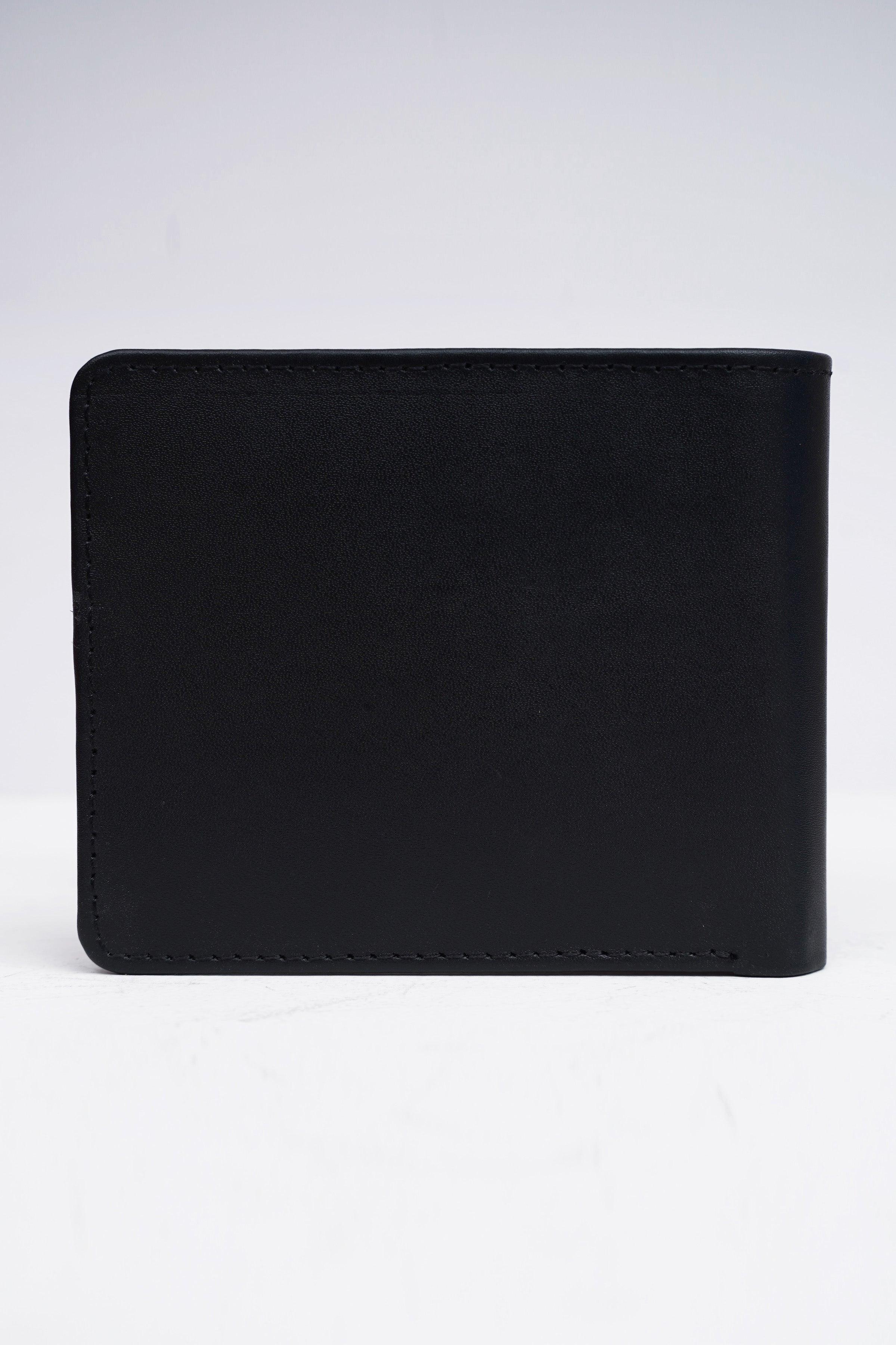 Black wallet closed back panel with stitched border