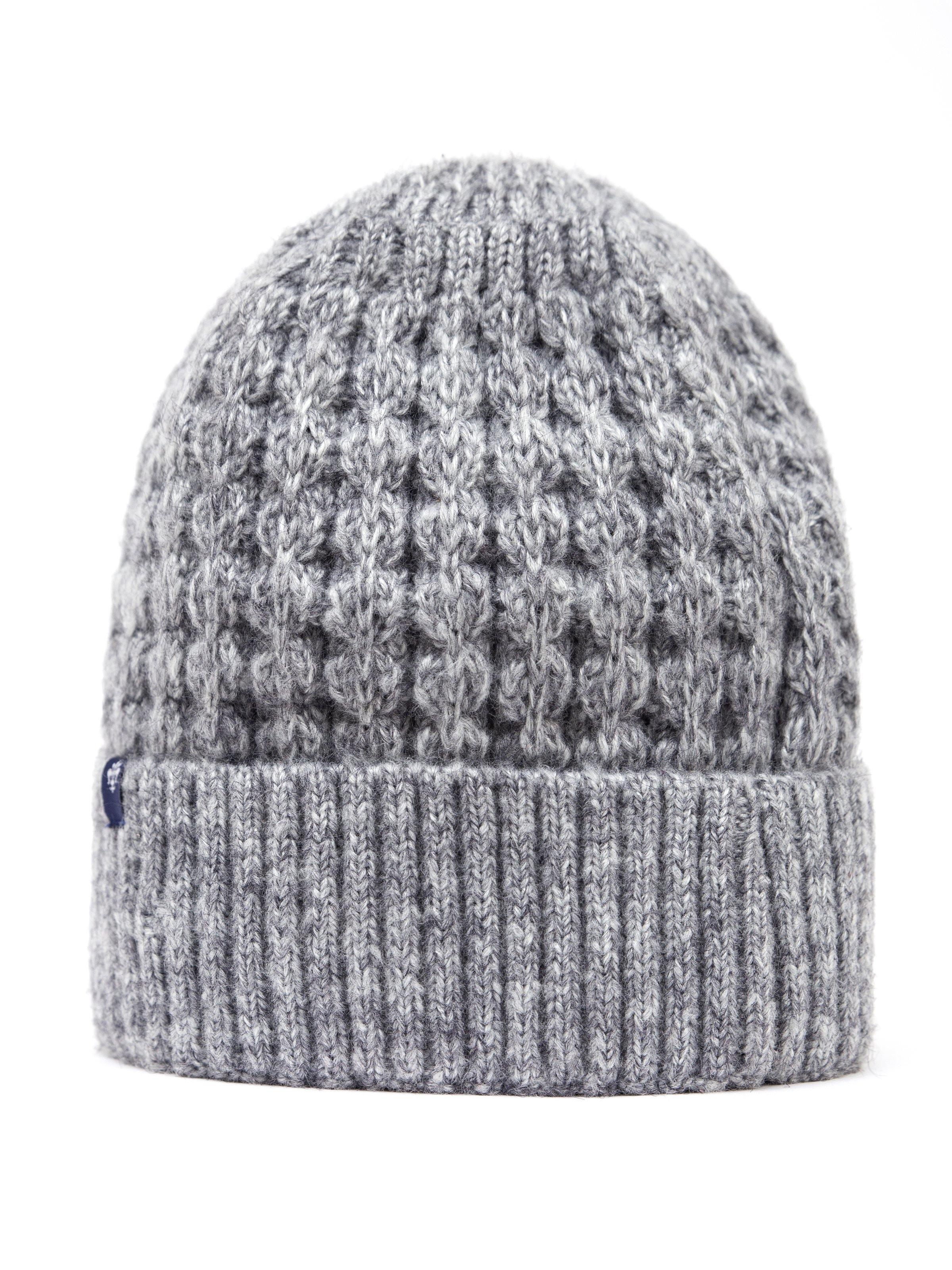Gray wool knit beanie cap with ribbed cuff