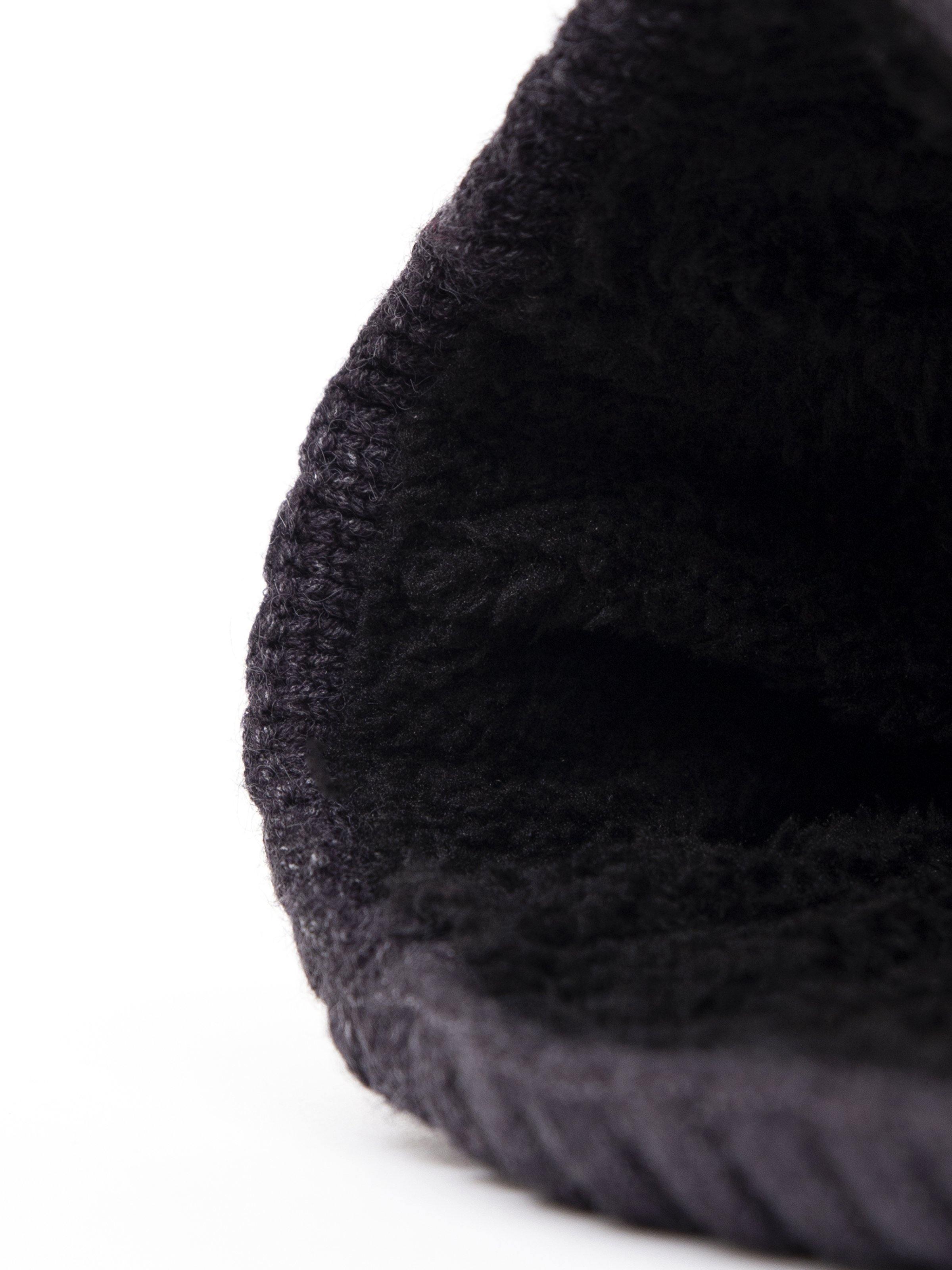 Dark wool cap knit texture close-up on side brim