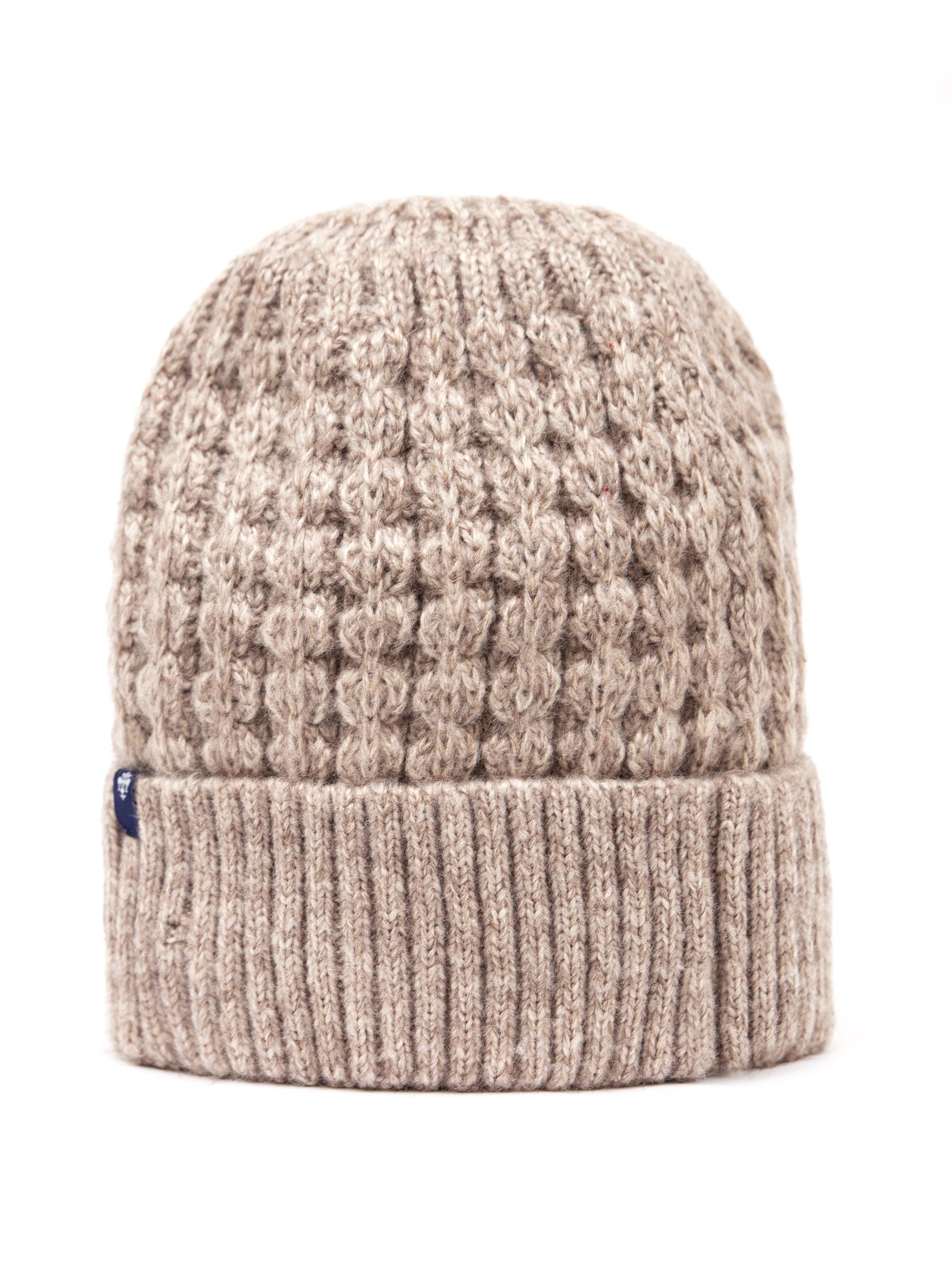 Wool beanie cap in light taupe knit, ribbed cuff