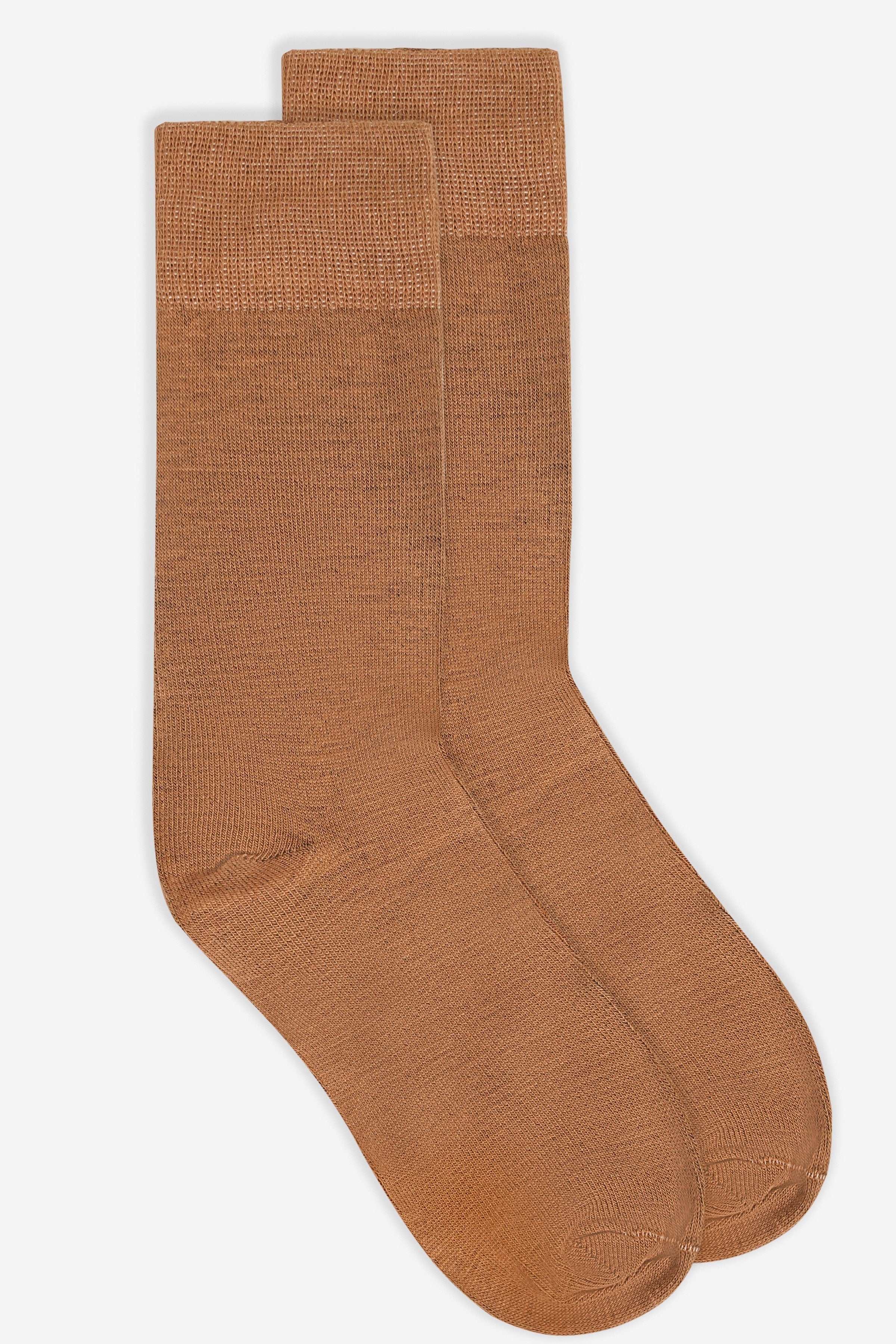 Wool socks in brown, folded cuff pair with smooth knit foot