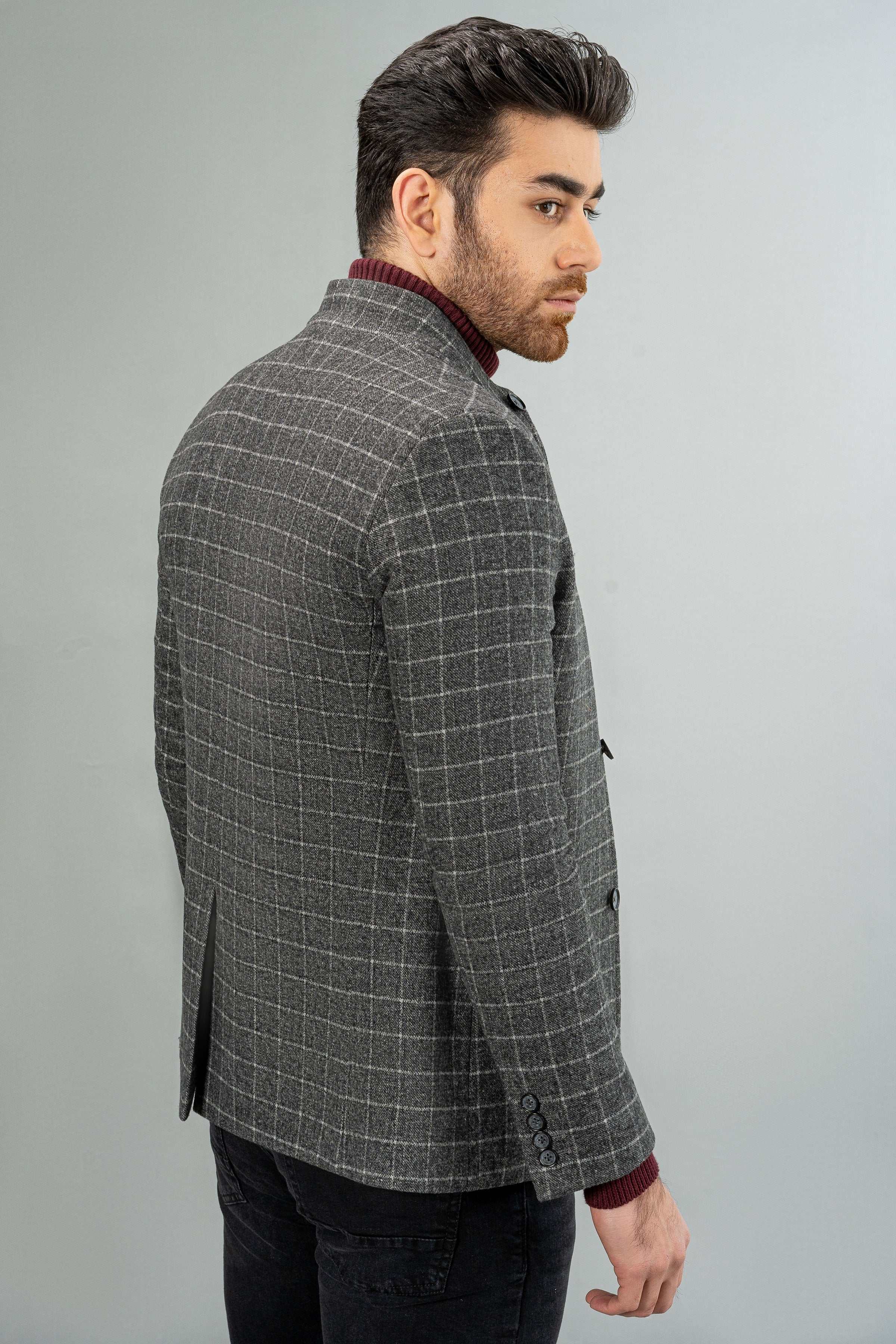 WOOLEN CASUAL COAT GREY BLACK at Charcoal Clothing