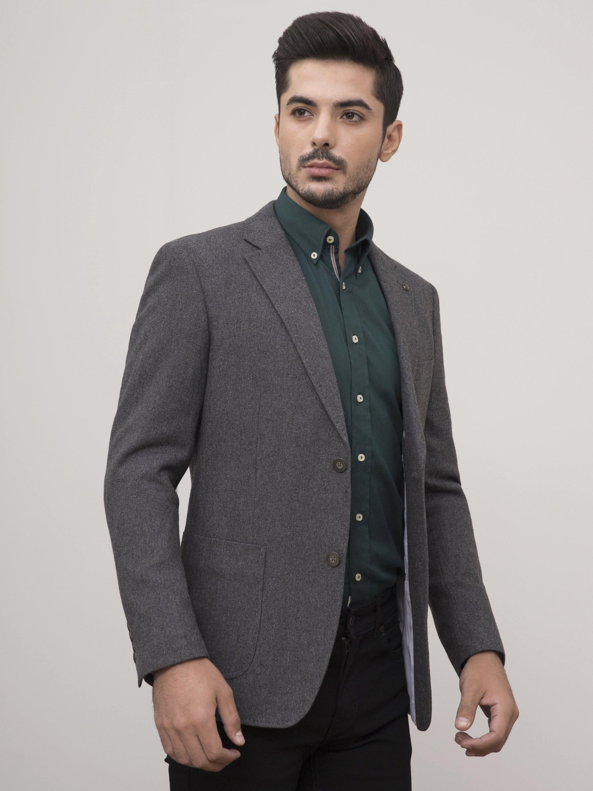 WOOLEN CASUAL COAT SLIM FIT GREY at Charcoal Clothing