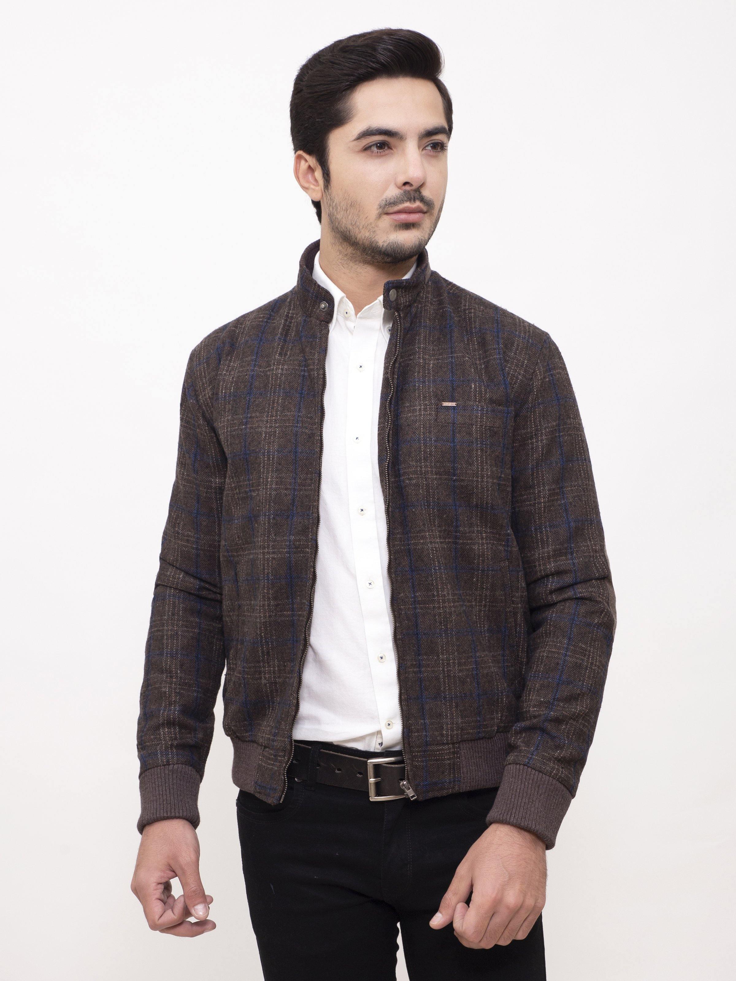 WOOLEN JACKET FULL SLEEVE BROWN BLACK at Charcoal Clothing