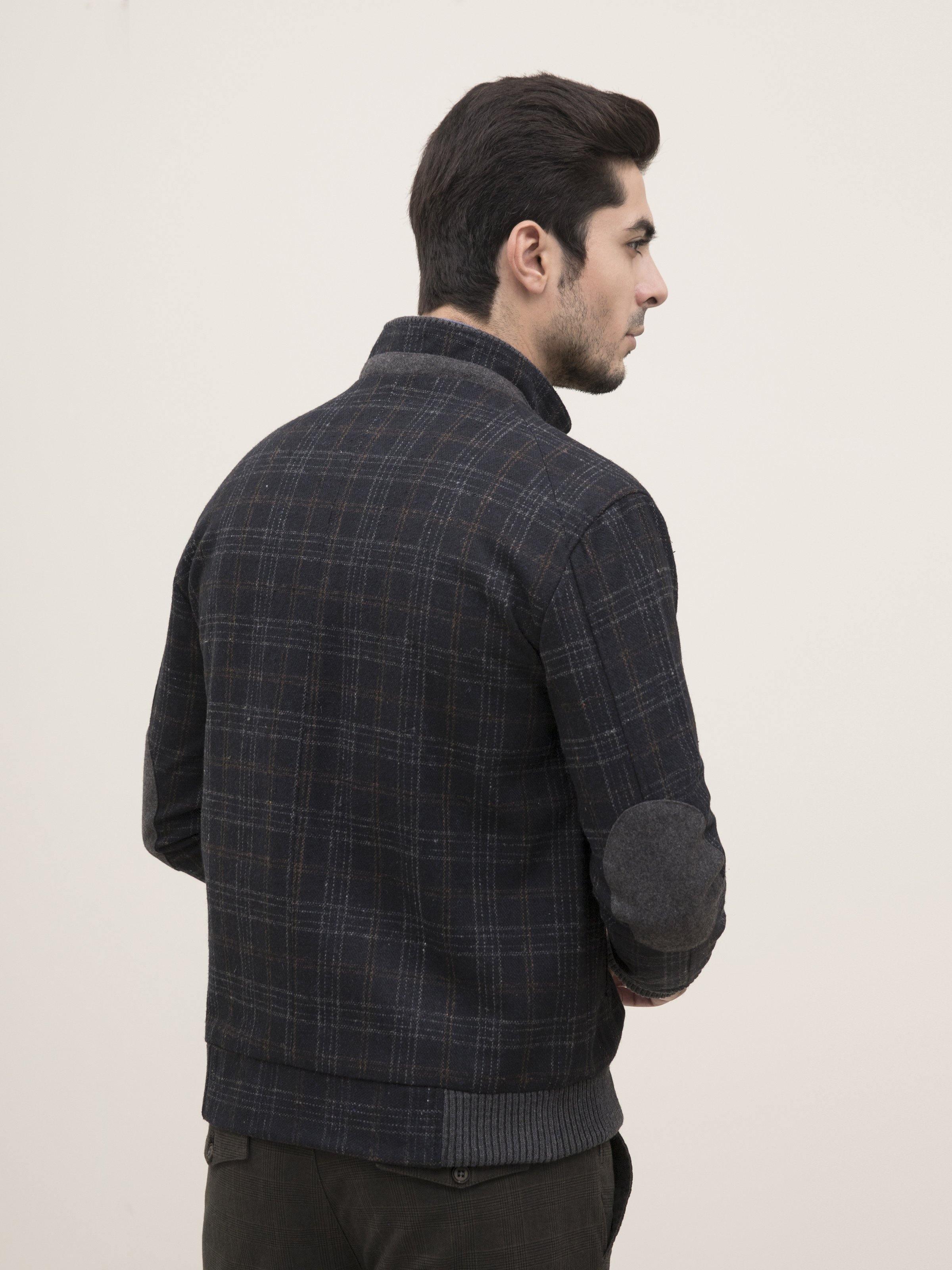 WOOLEN JACKET FULL SLEEVE NAVY GREY at Charcoal Clothing