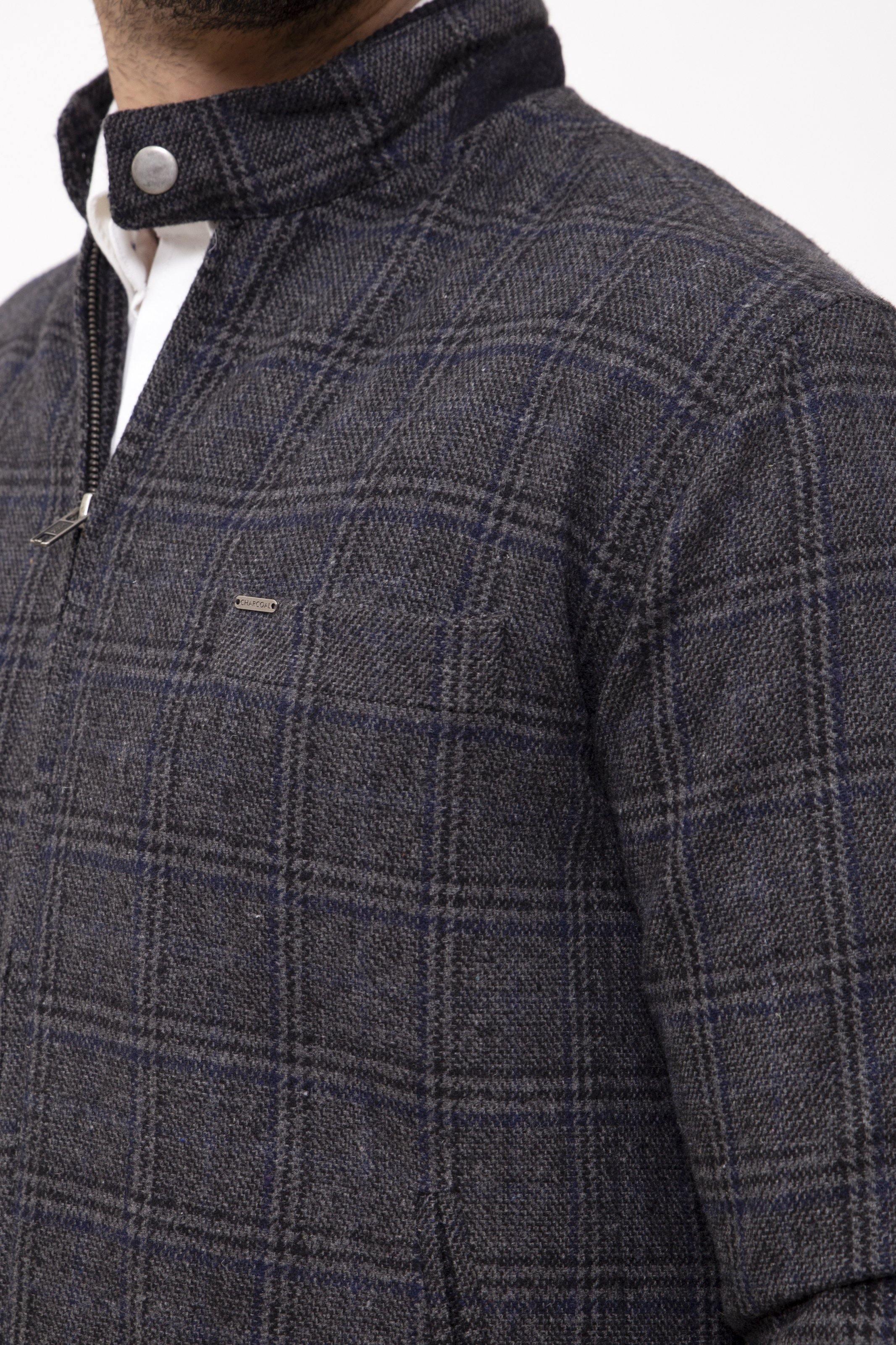 WOOLEN JACKET RIB BAN FULL SLEEVE GREY BLACK at Charcoal Clothing