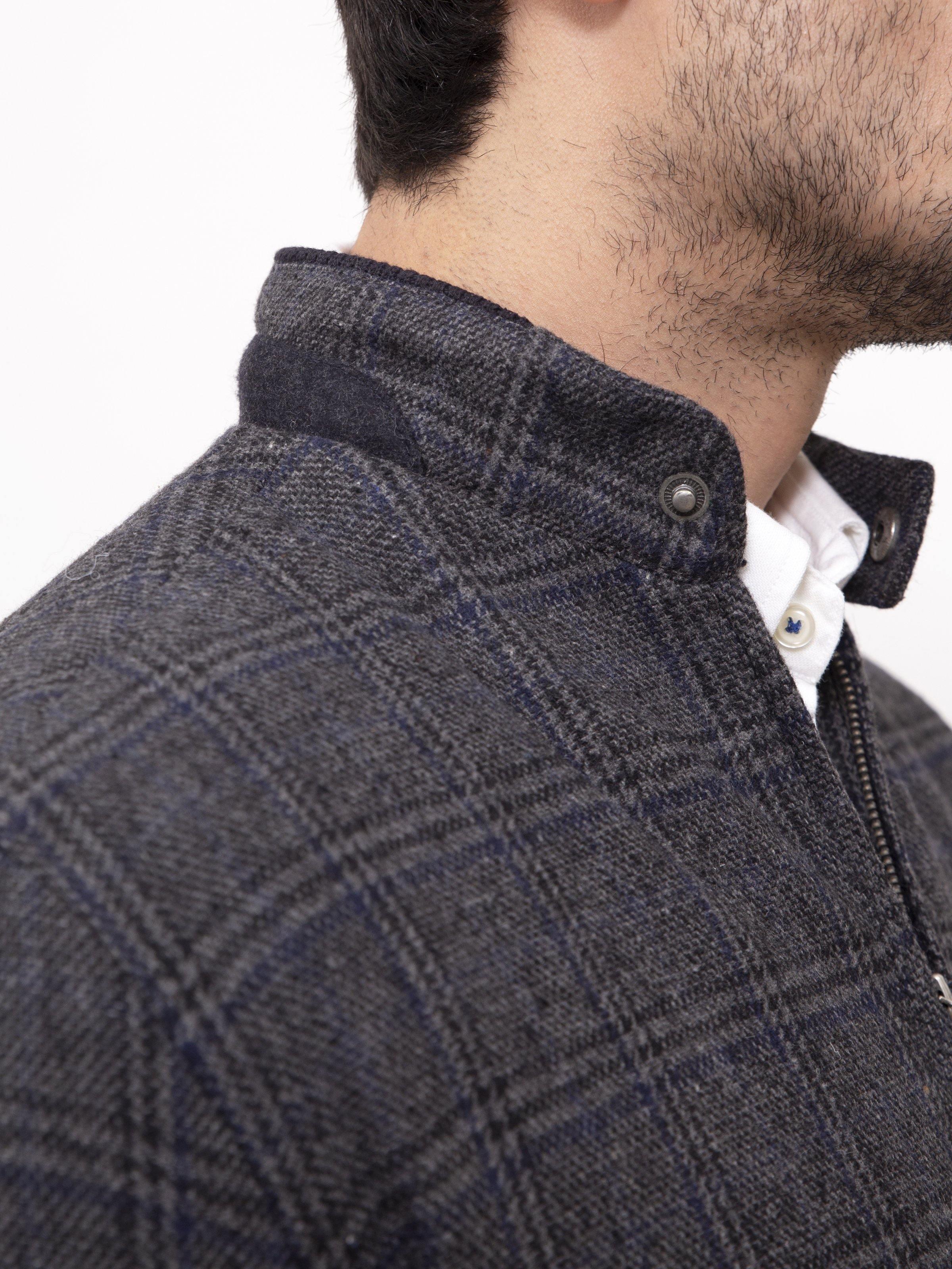 WOOLEN JACKET RIB BAN FULL SLEEVE GREY BLACK at Charcoal Clothing