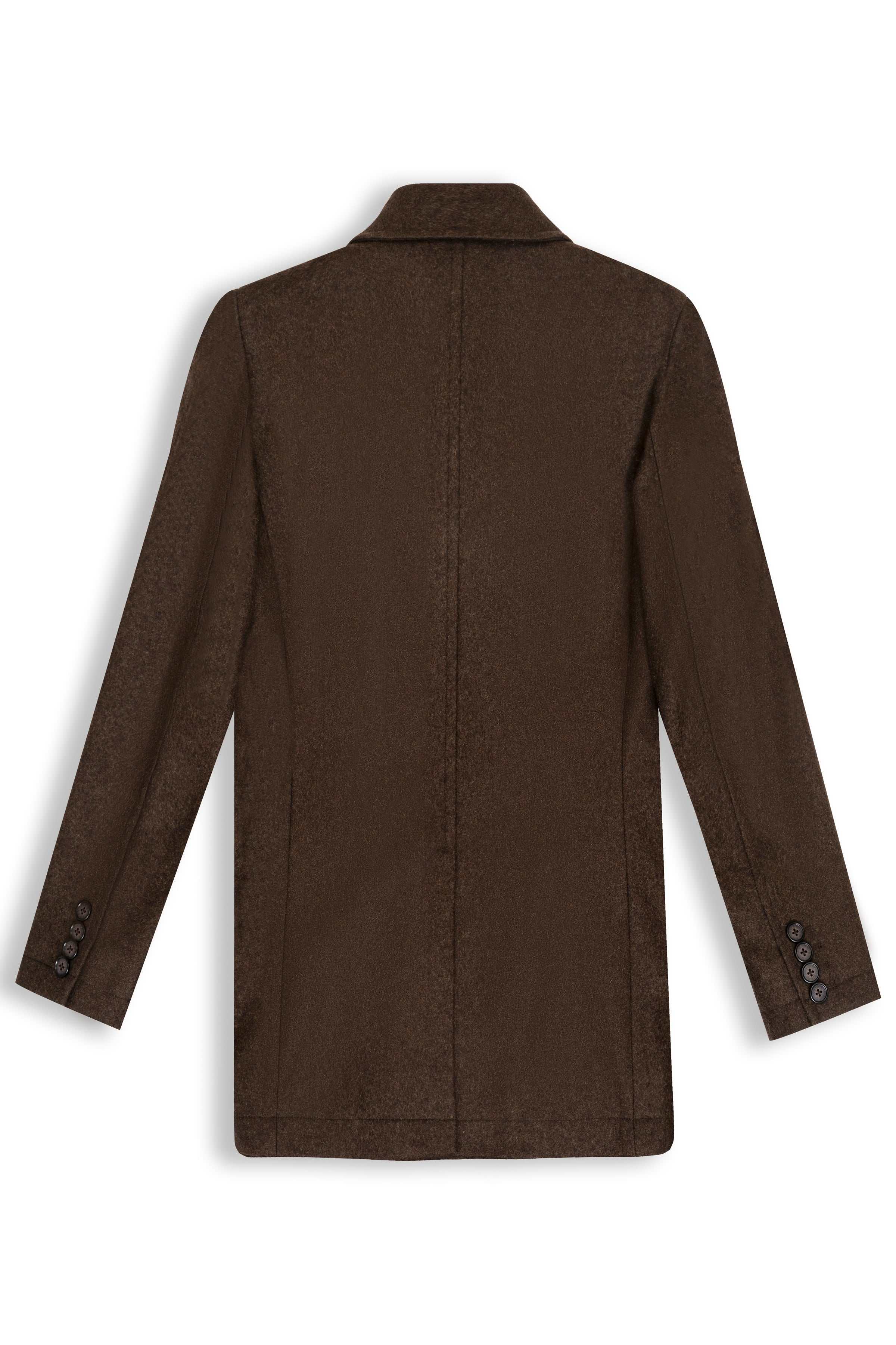WOOLEN LONG COAT DOUBLE BREASTED DARK BROWN at Charcoal Clothing