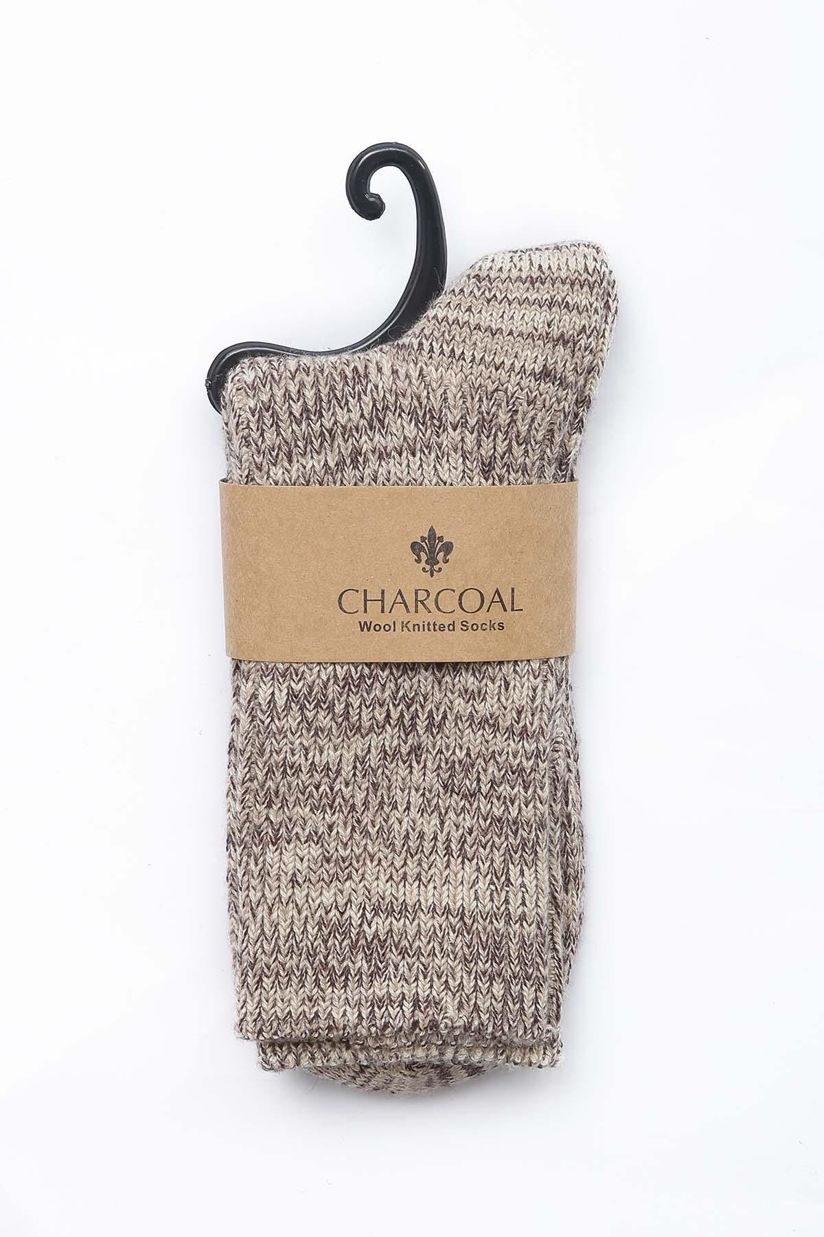 Charcoal wool crew sock with heather knit and Charcoal label