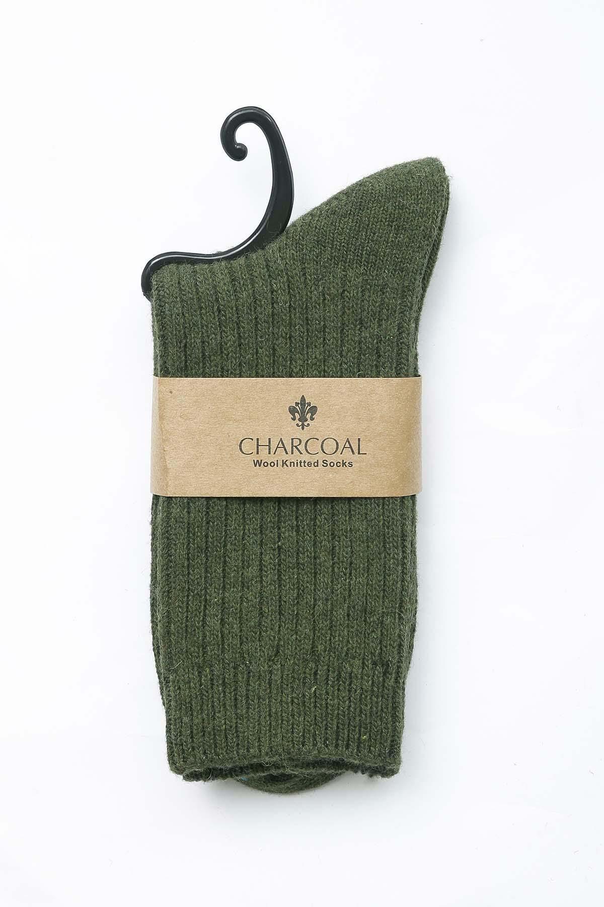 Charcoal woolen sock, ribbed knit and cuff