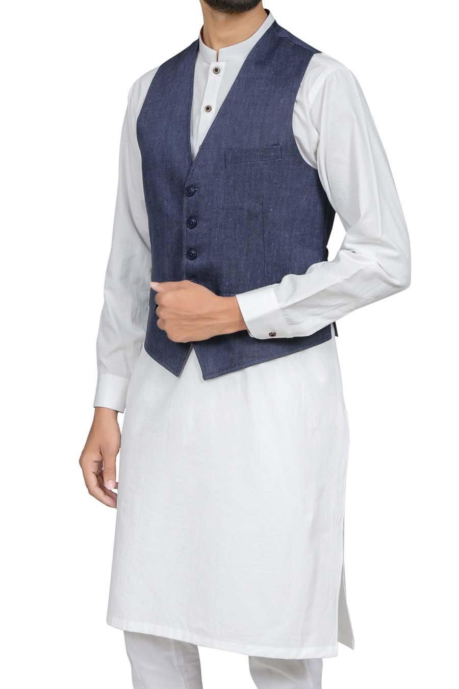 Waistcoat V Neck Blue Black at Charcoal Clothing