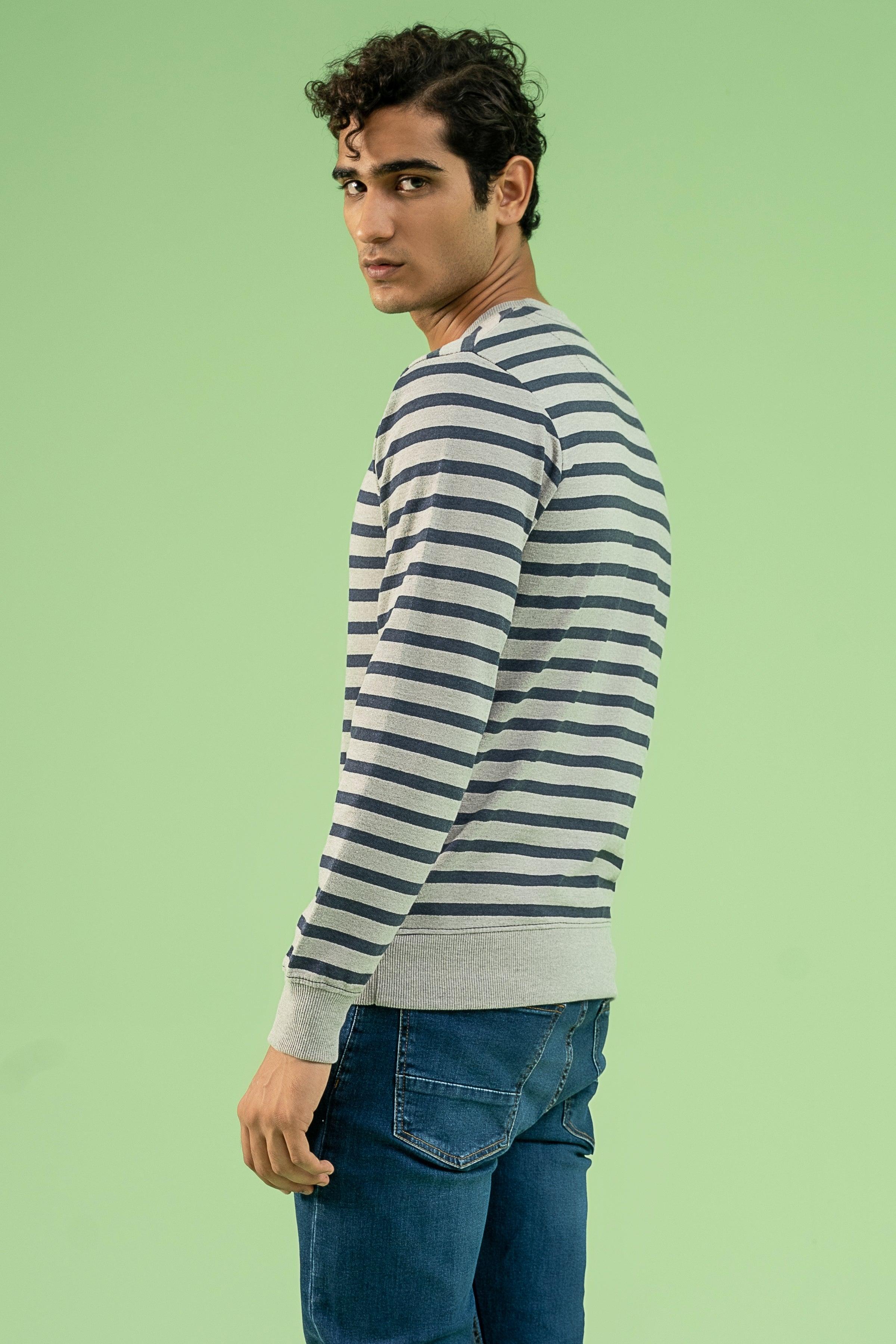 YARN DYED TERRY SWEAT SHIRT GREY NAVY at Charcoal Clothing