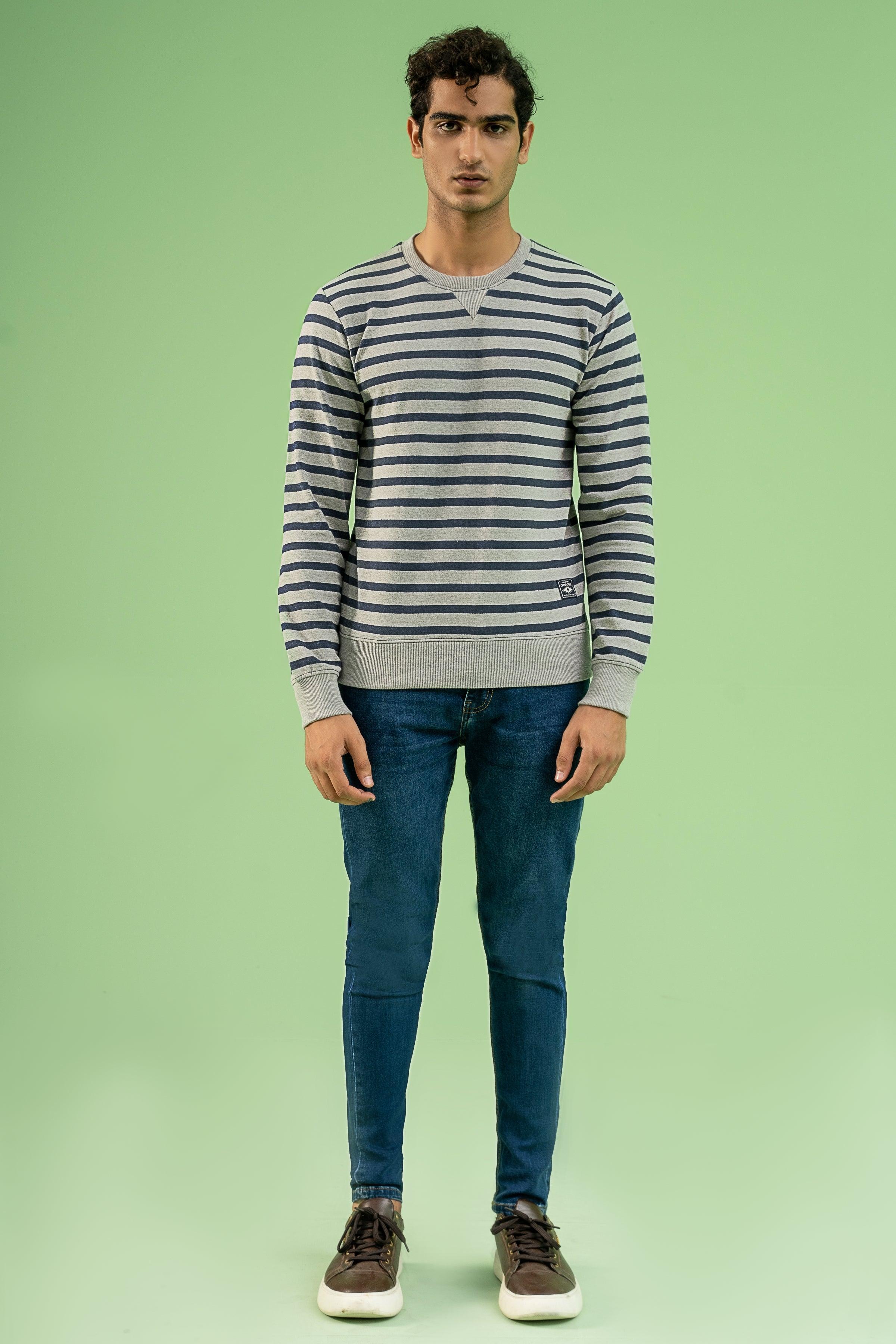 YARN DYED TERRY SWEAT SHIRT GREY NAVY at Charcoal Clothing