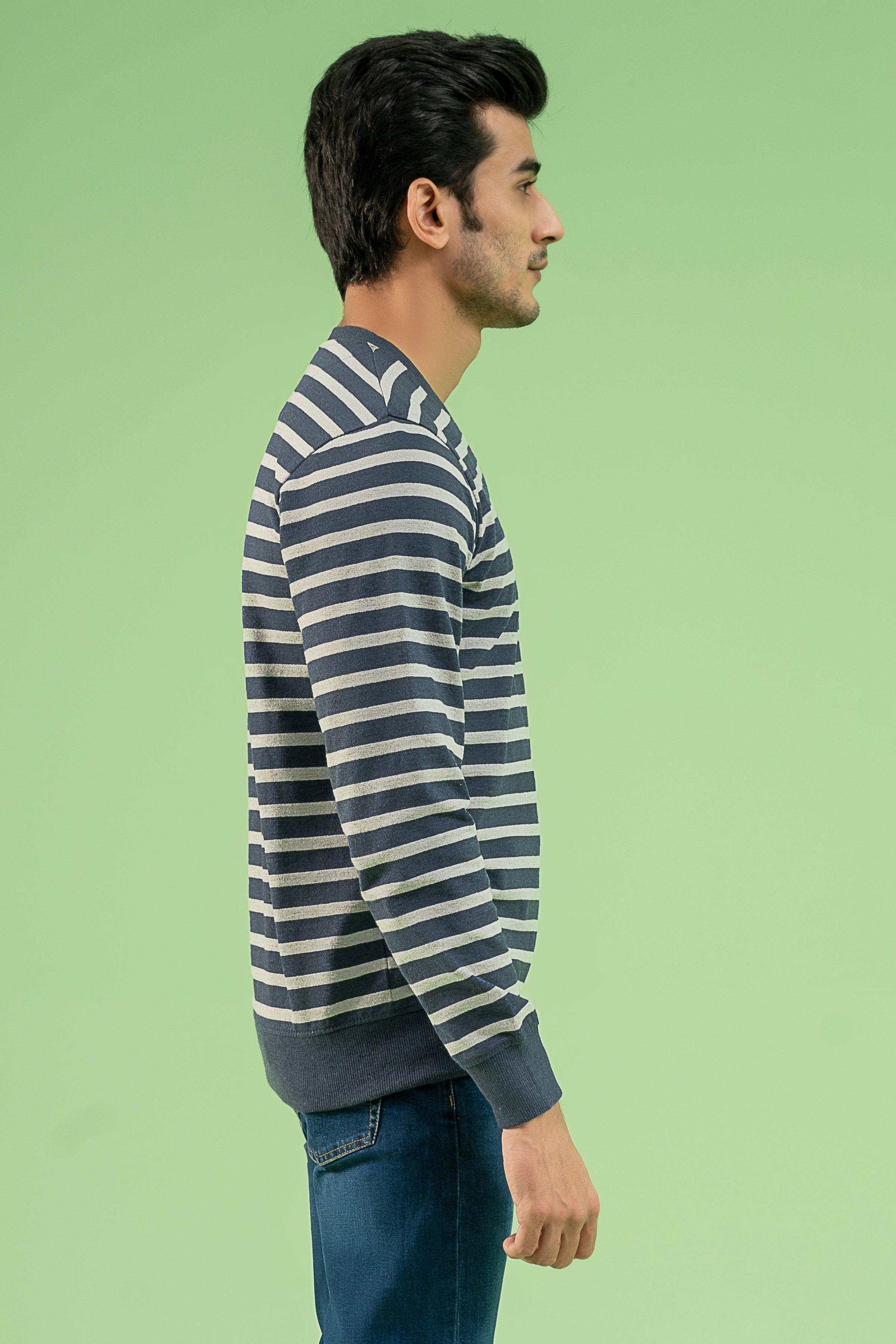 YARN DYED TERRY SWEAT SHIRT NAVY GREY at Charcoal Clothing