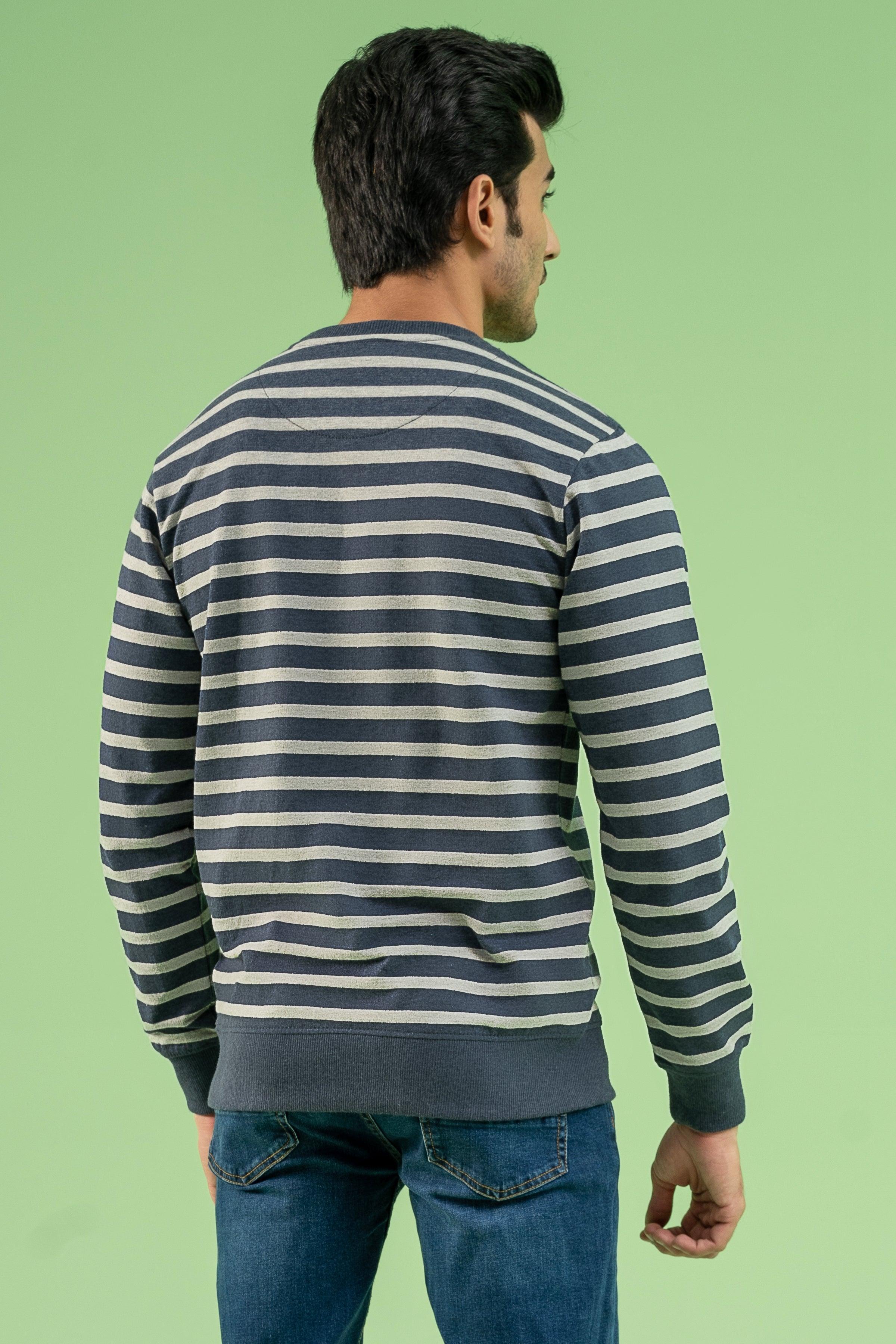 YARN DYED TERRY SWEAT SHIRT NAVY GREY at Charcoal Clothing