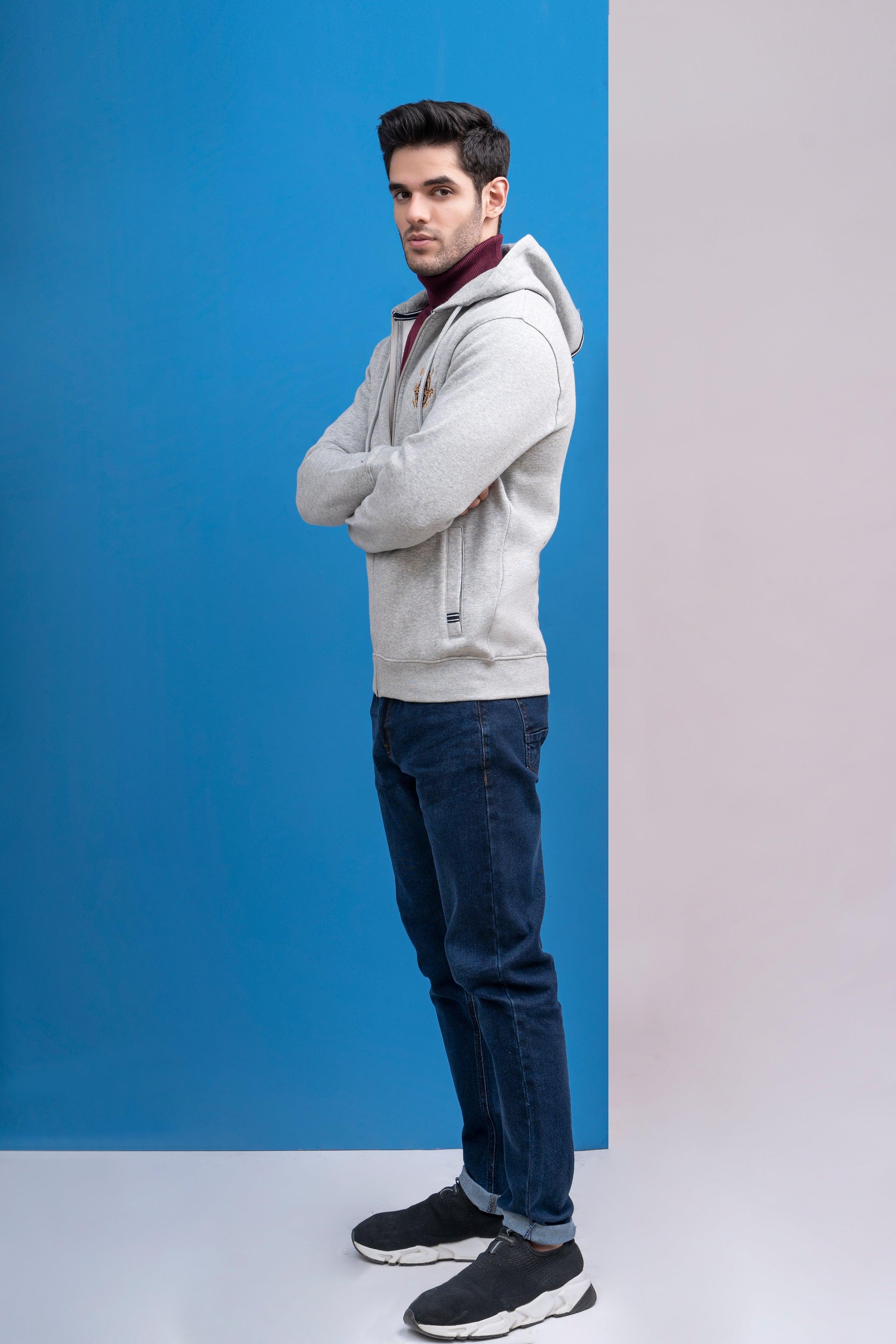 ZIPPER HOODIE FULL SLEEVE GREY HEATHER at Charcoal Clothing