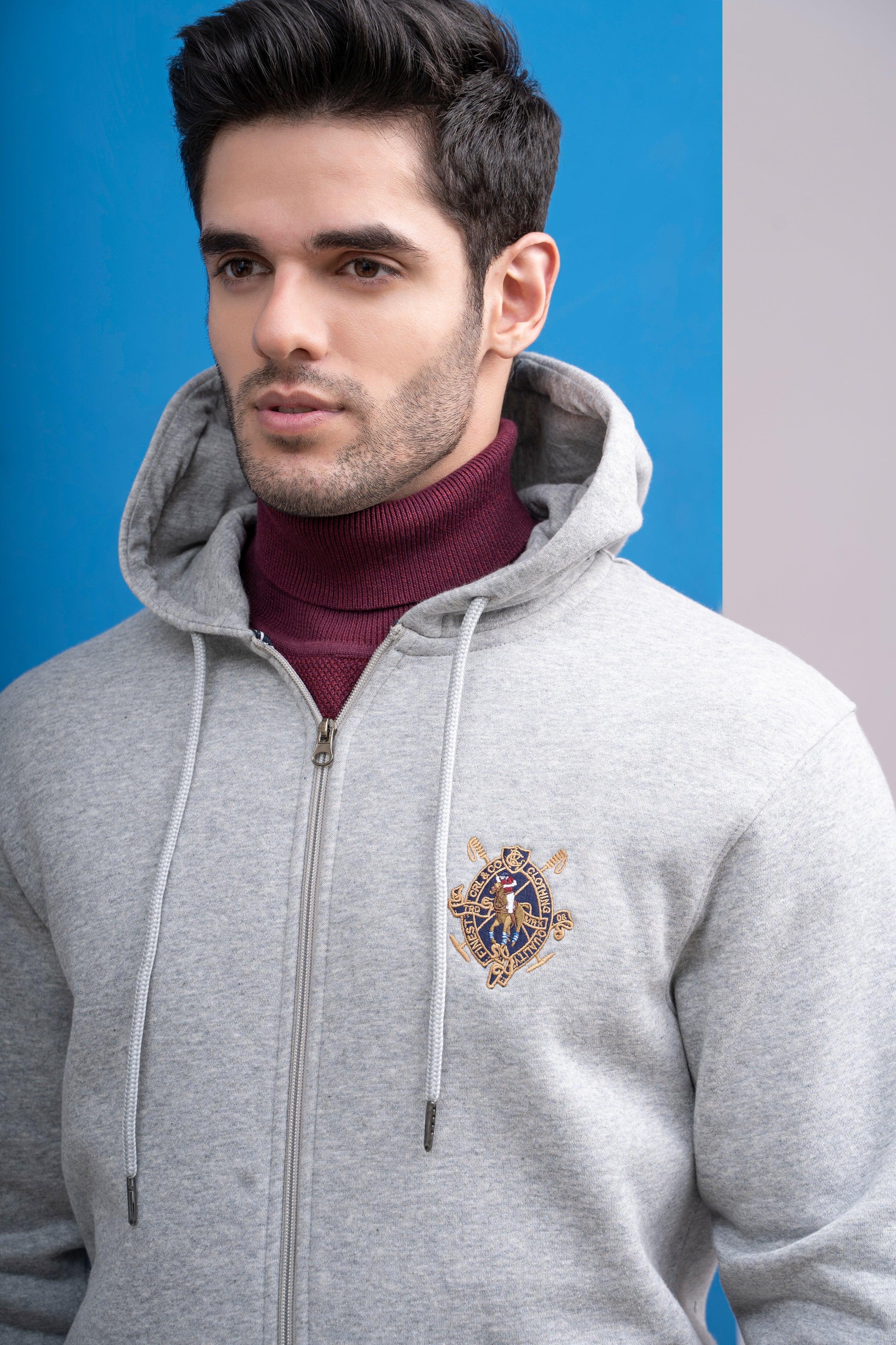 ZIPPER HOODIE FULL SLEEVE GREY HEATHER at Charcoal Clothing