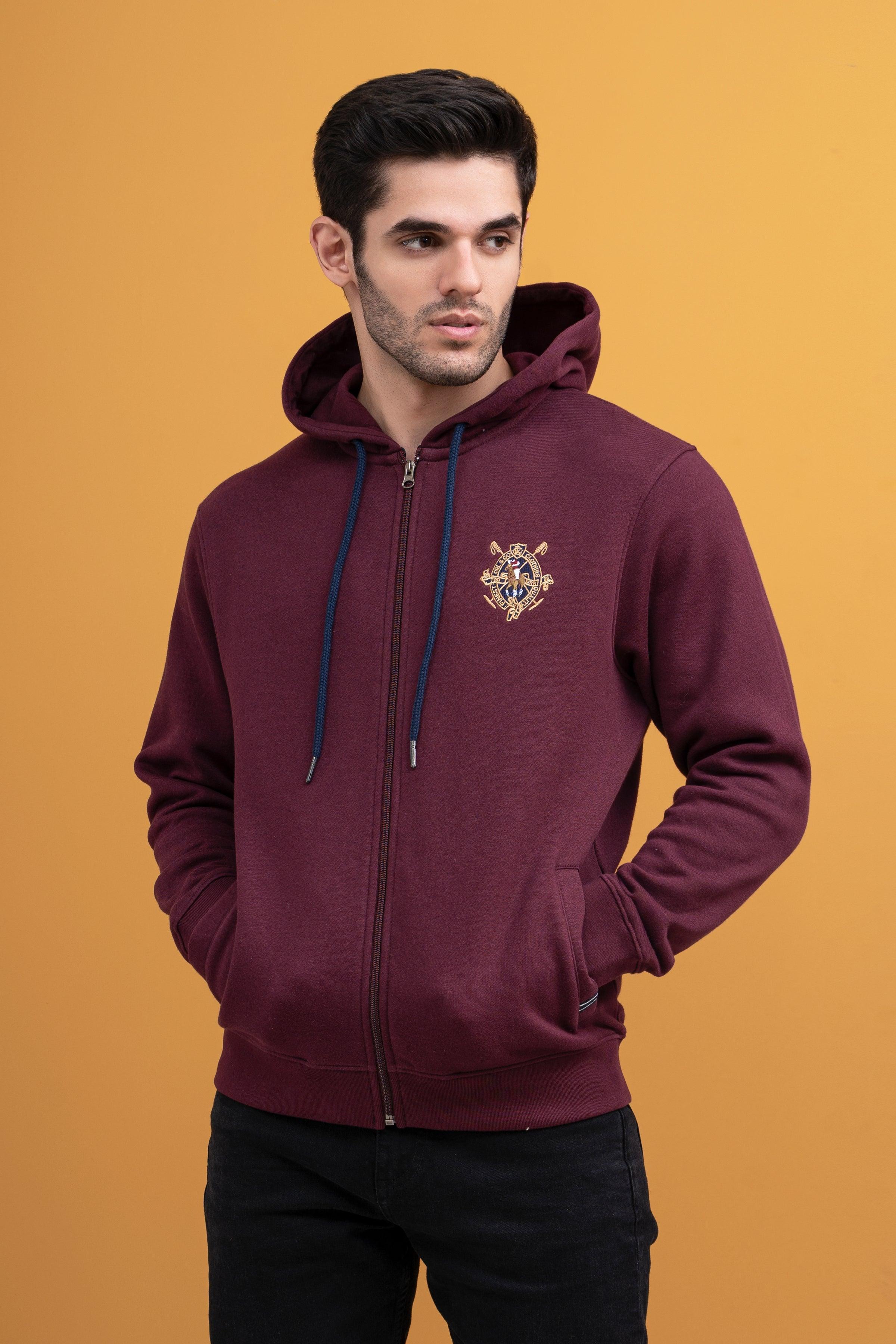 ZIPPER HOODIE FULL SLEEVE MAROON at Charcoal Clothing