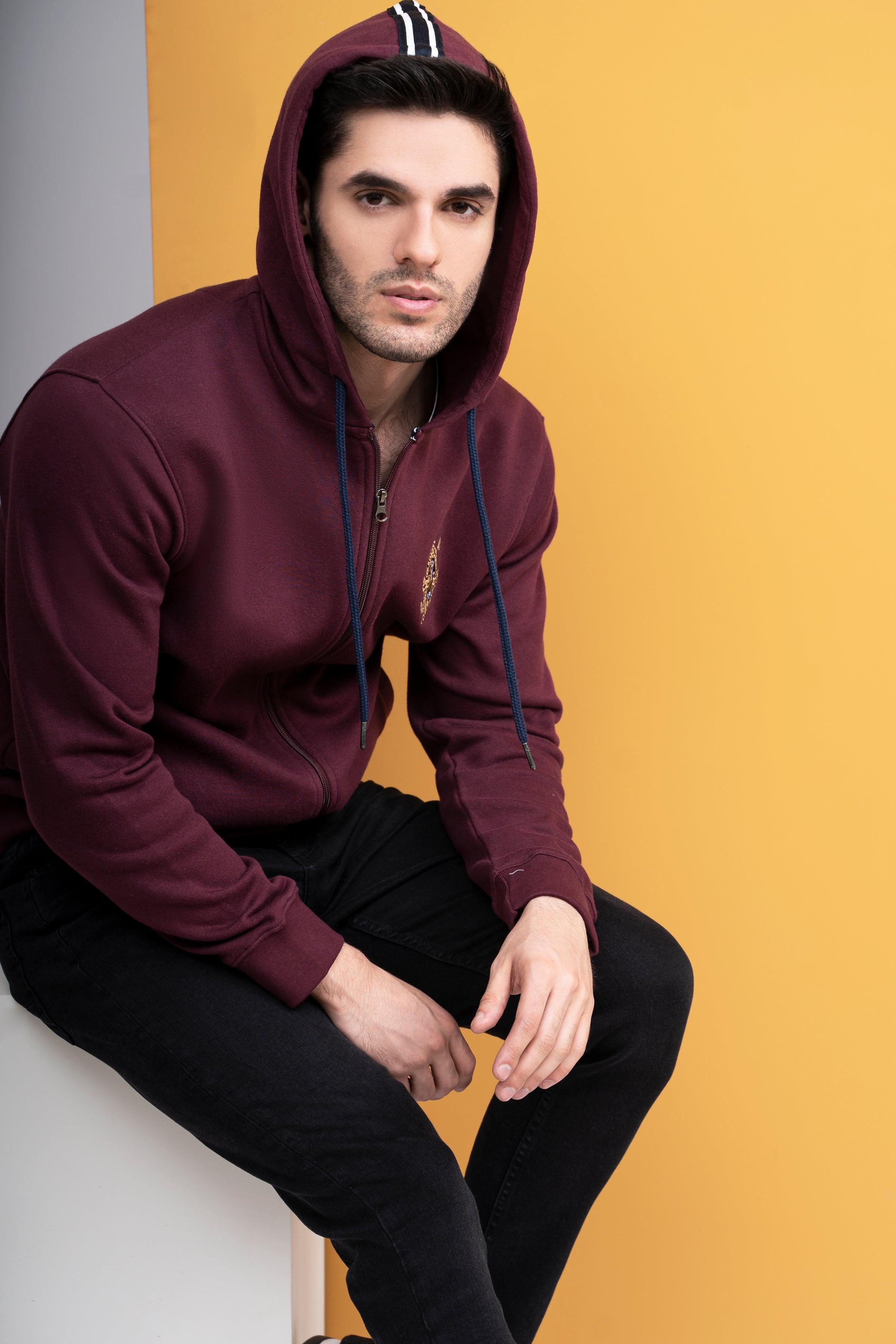 ZIPPER HOODIE FULL SLEEVE MAROON at Charcoal Clothing
