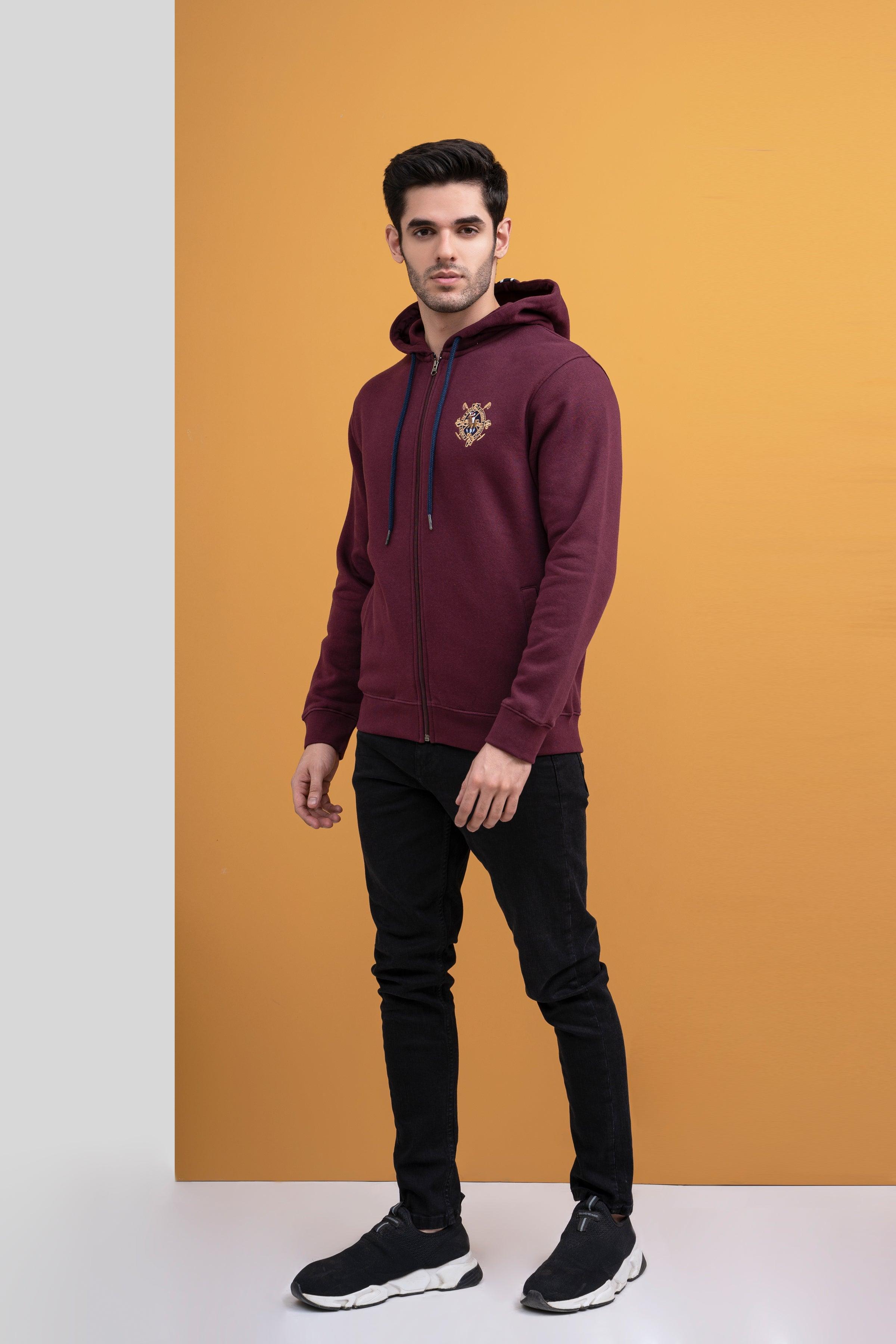 ZIPPER HOODIE FULL SLEEVE MAROON at Charcoal Clothing