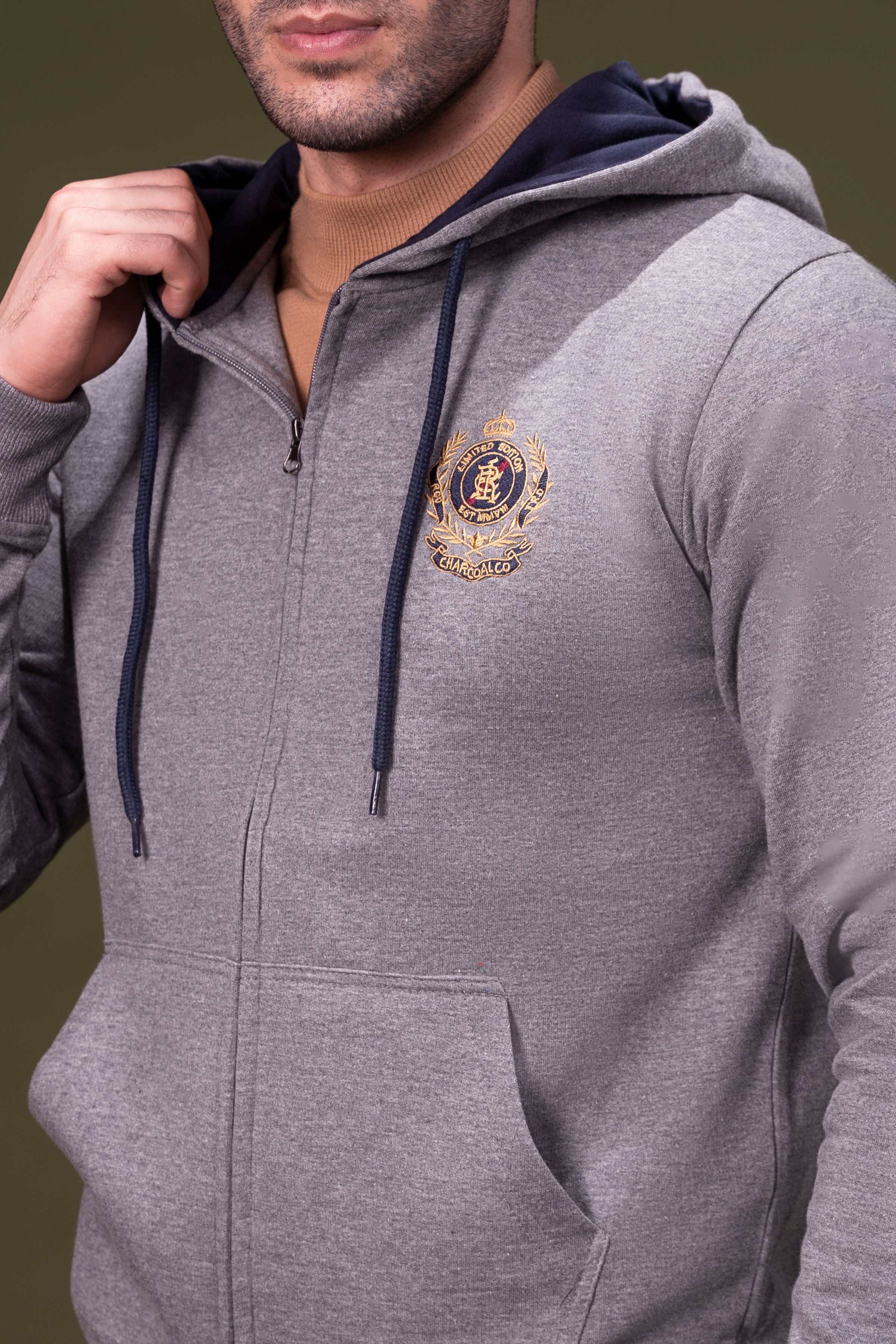 ZIPPER HOODIES GREY at Charcoal Clothing