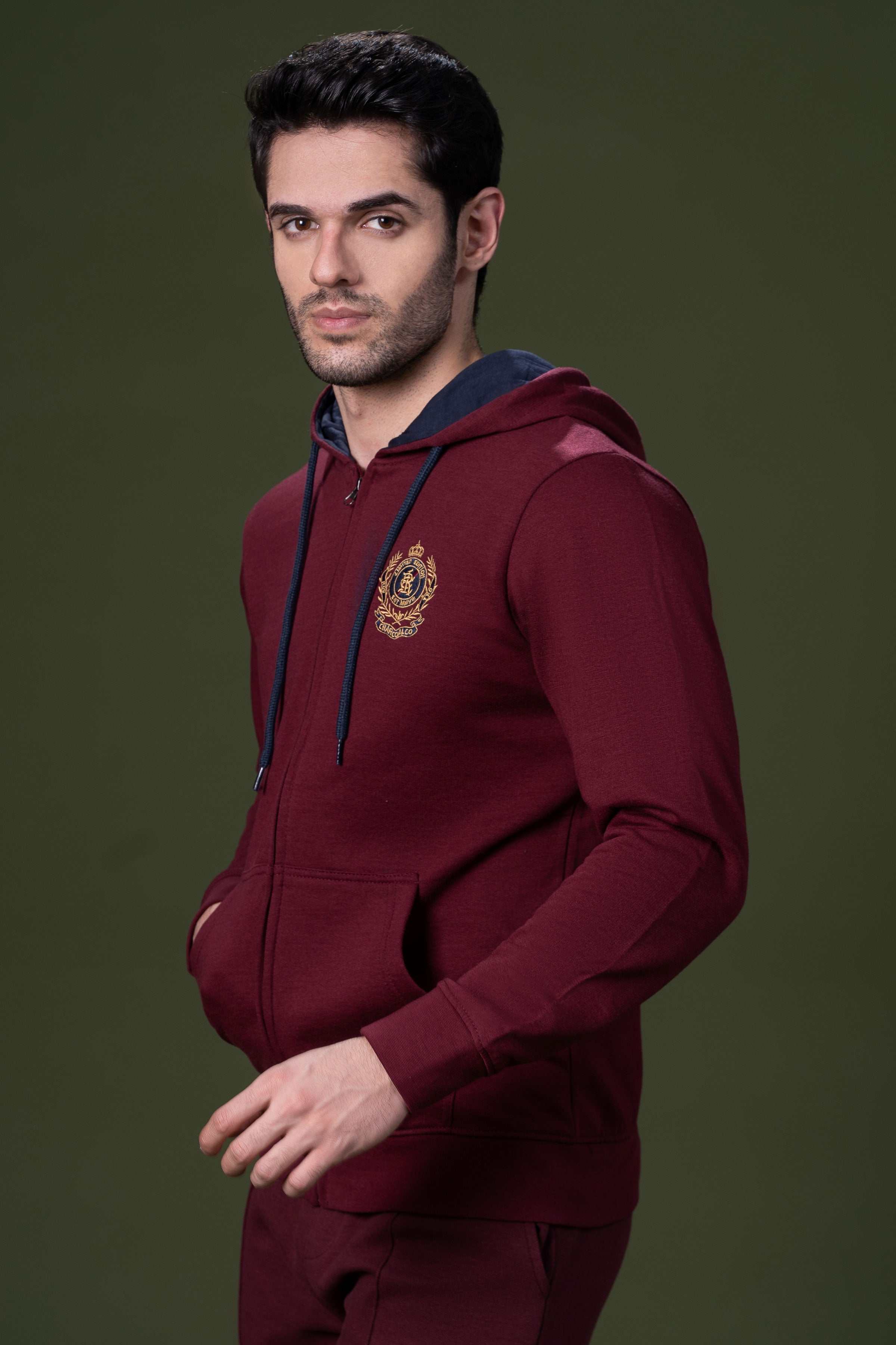 ZIPPER HOODIES MAROON at Charcoal Clothing