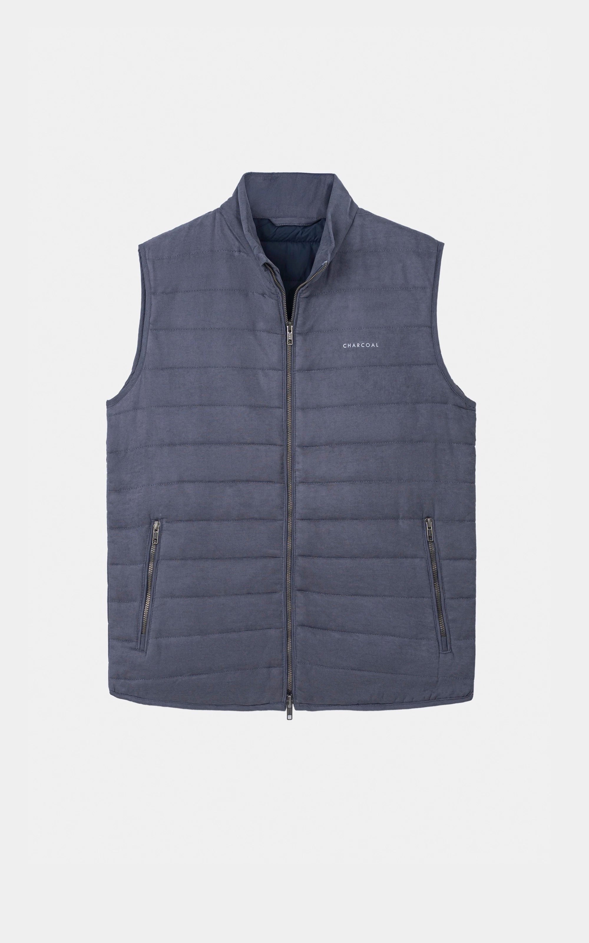 SLIM FIT SLEEVELESS QUILTED SUEDE JACKET ASH GREY