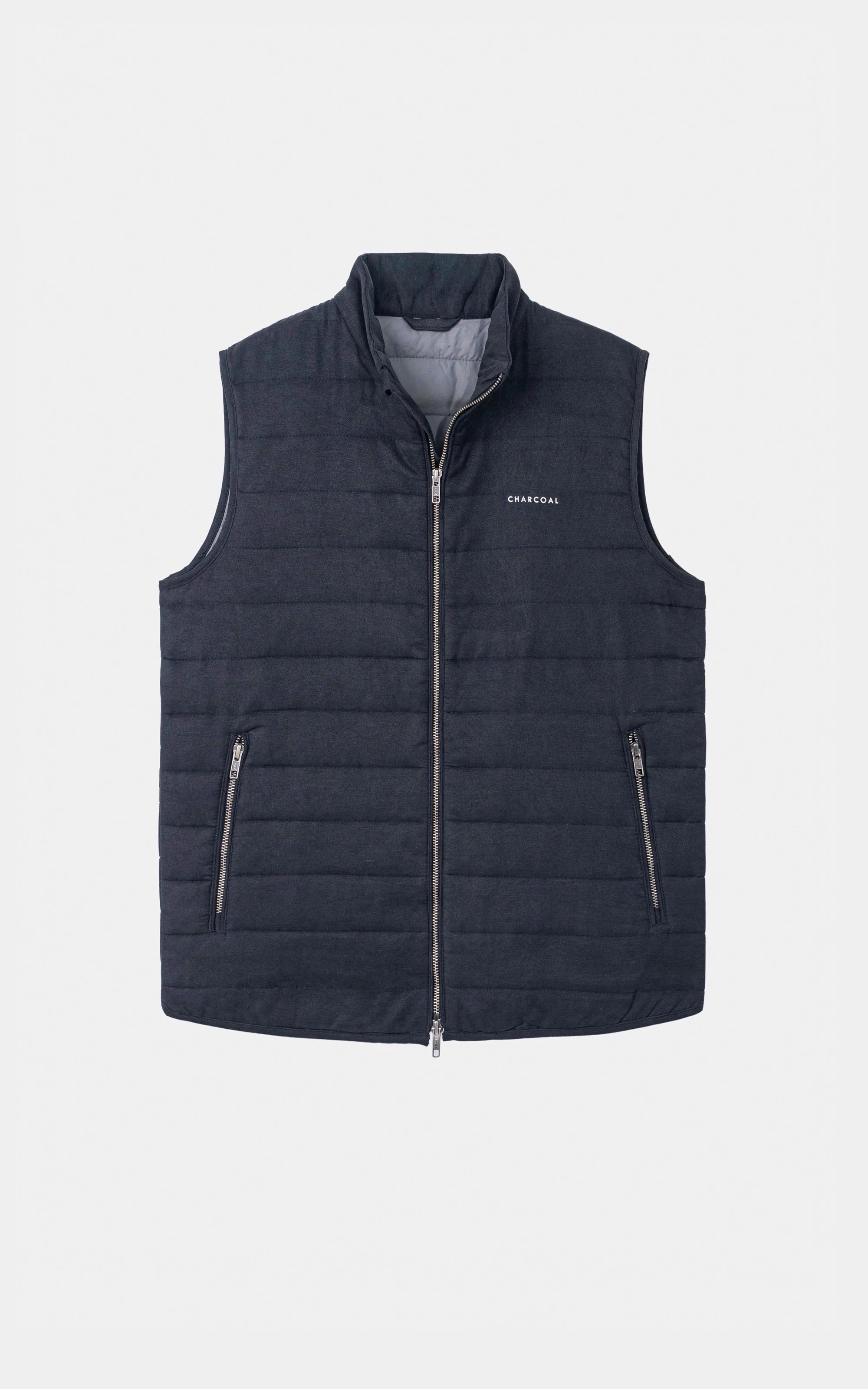 SLIM FIT SLEEVELESS QUILTED SUEDE JACKET BLACK