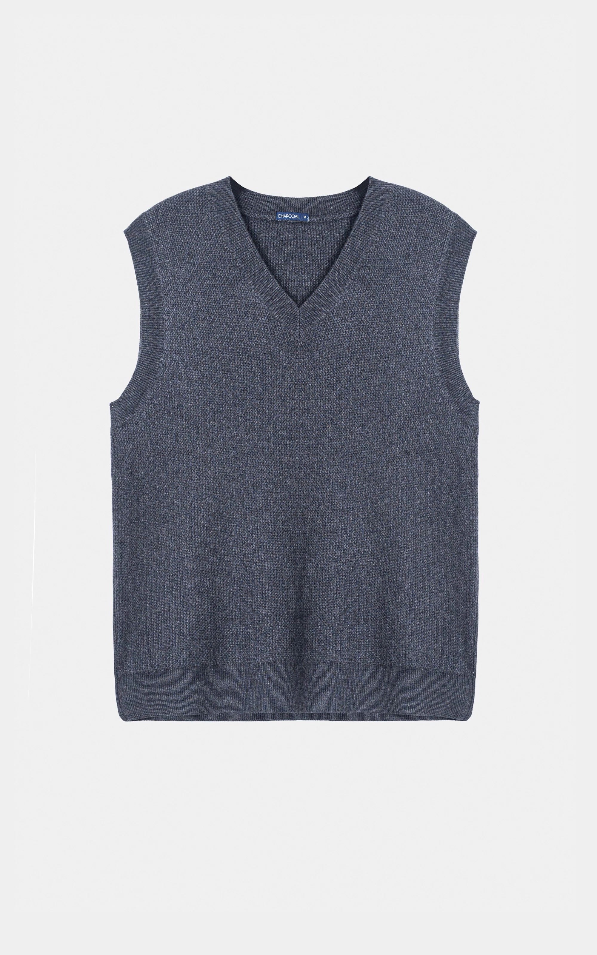V-Neck Sleeveless textured Sweater Charcoal Grey