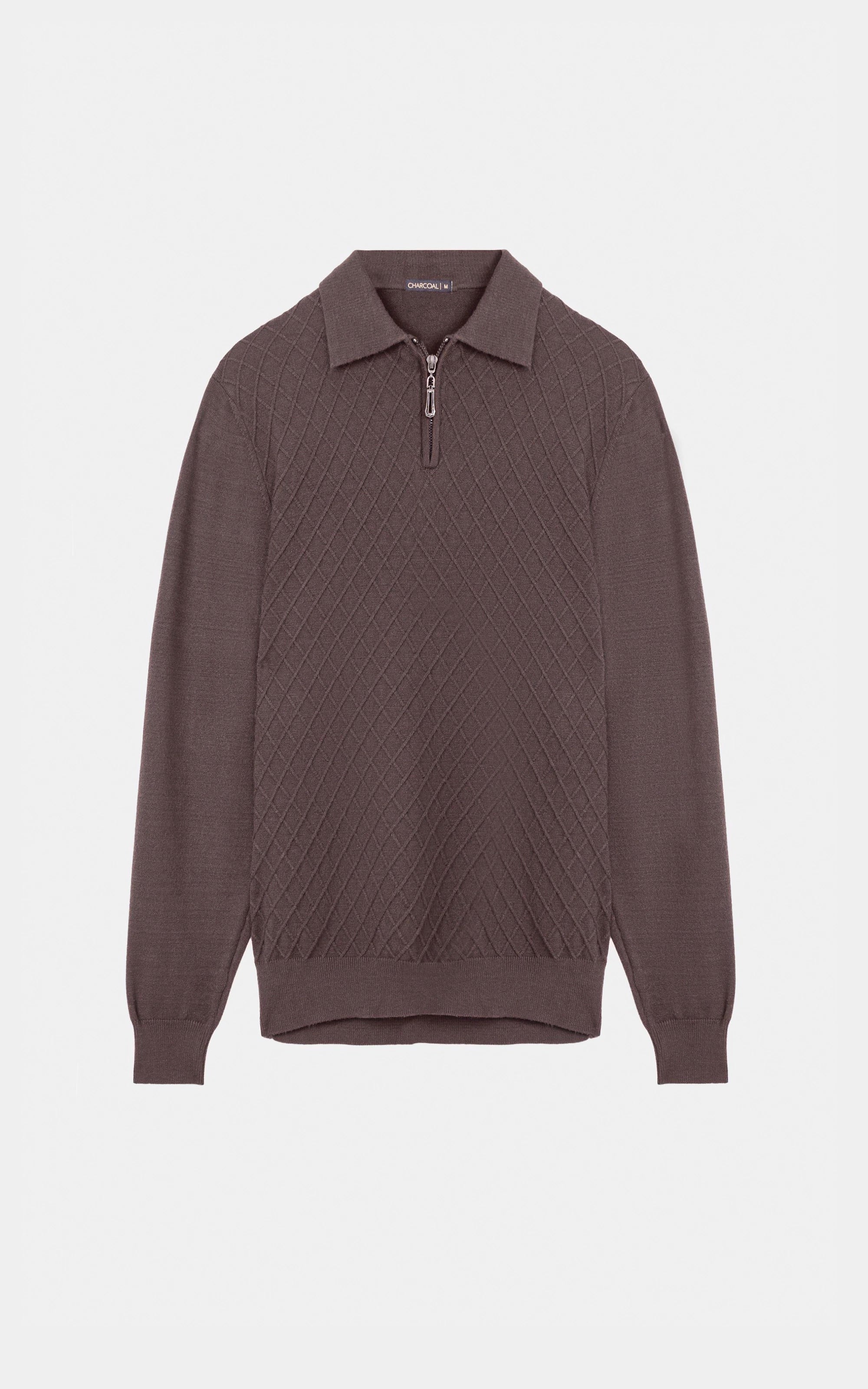 Polo Collar Zipper Sweater Dark Brown