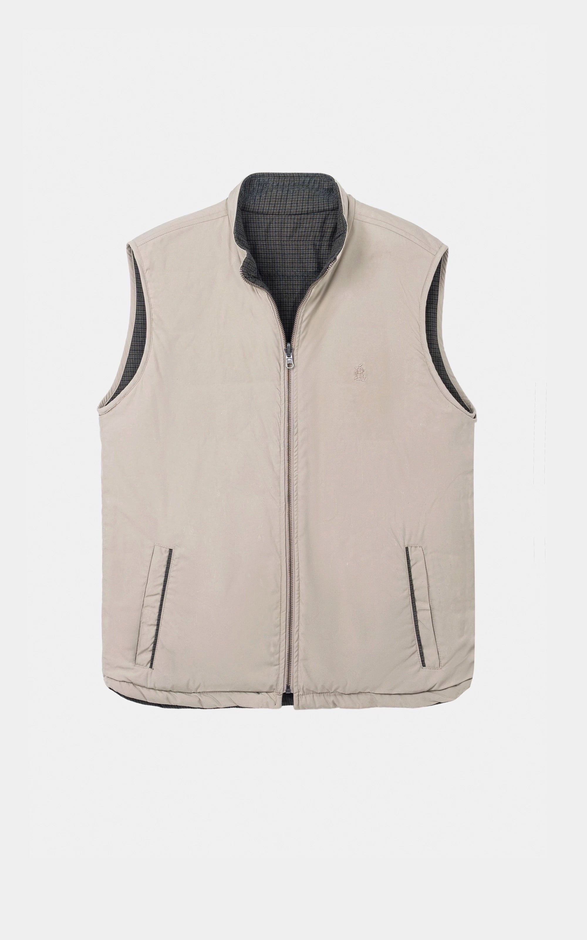 SLIM FIT SLEEVELESS REVERSIBLE QUILTED JACKET KHAKI