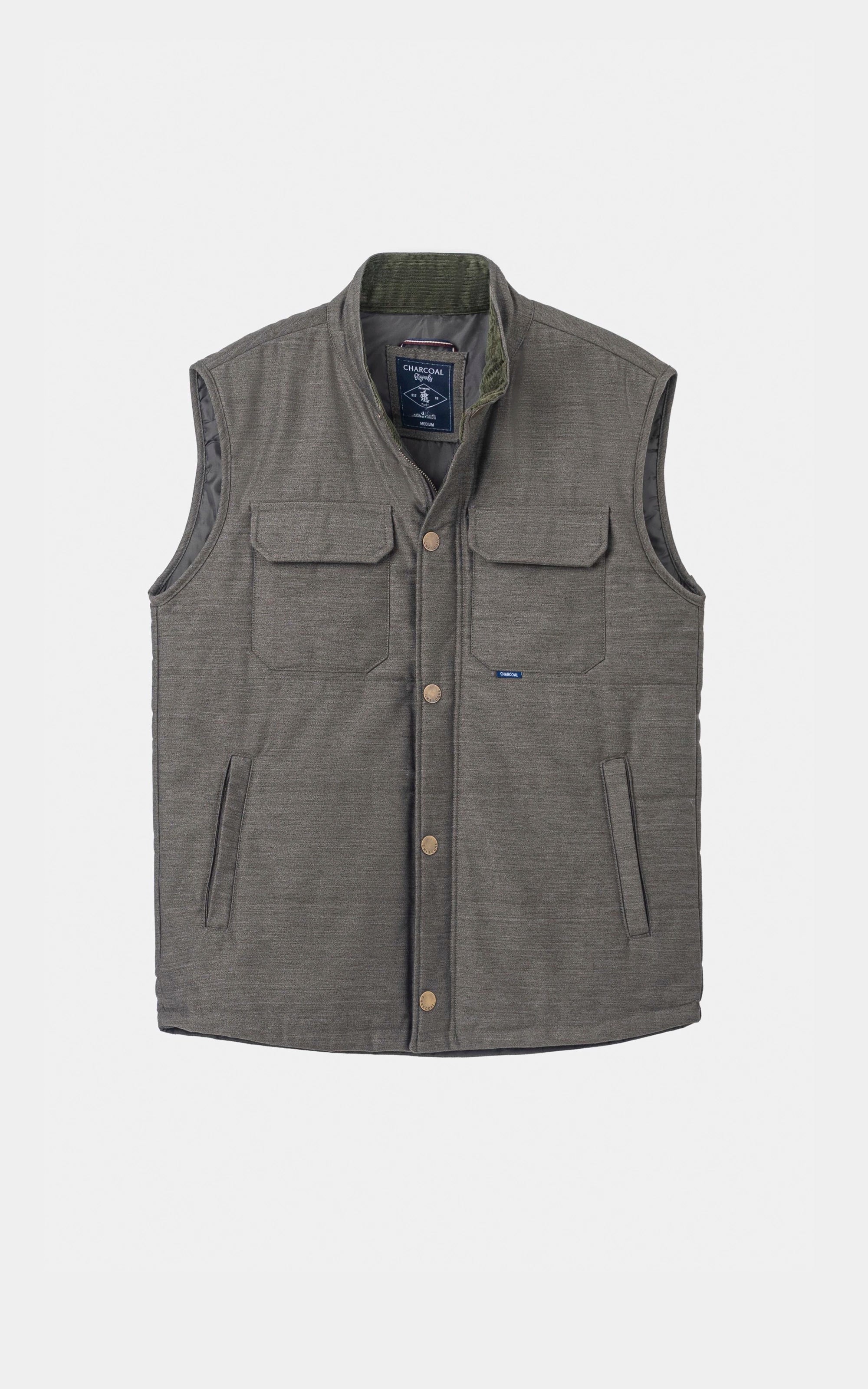 SLIM FIT SLEEVELESS QUILTED JACKET OLIVE MELANGE