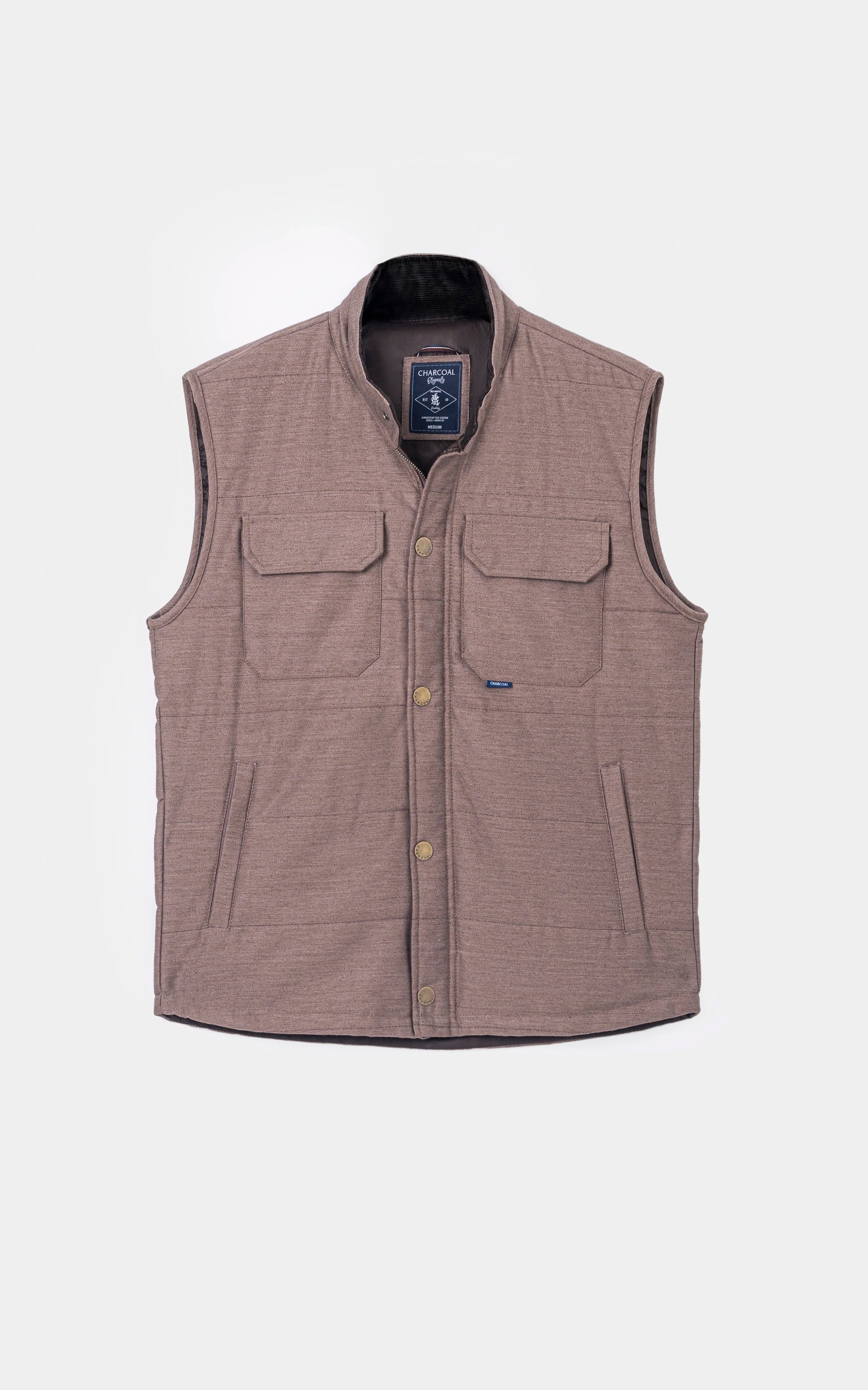 SLIM FIT SLEEVELESS QUILTED JACKET BROWN MELANGE