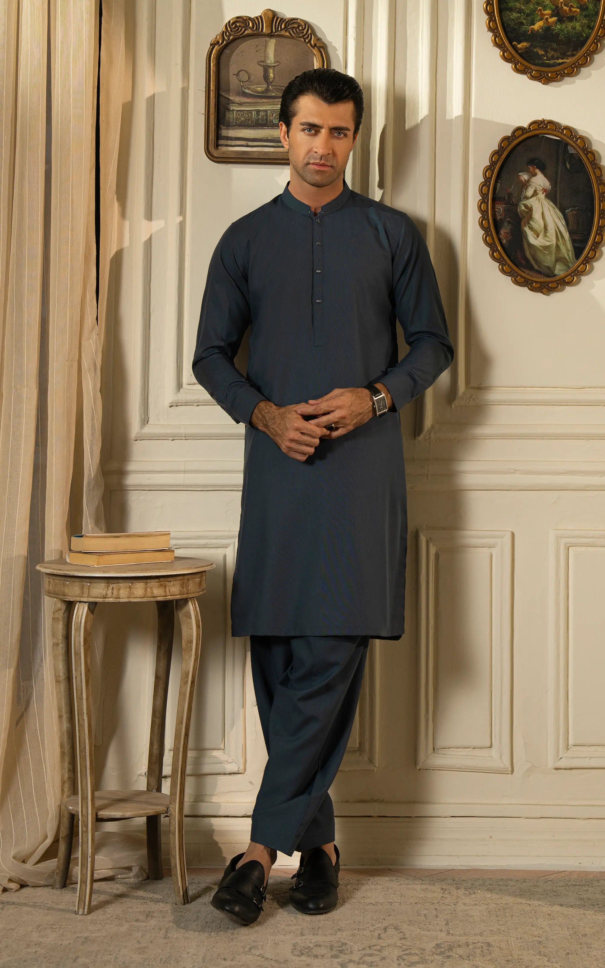 YARN DYED KAMEEZ SHALWAR | PREMIUM COLLECTION MID BLUE