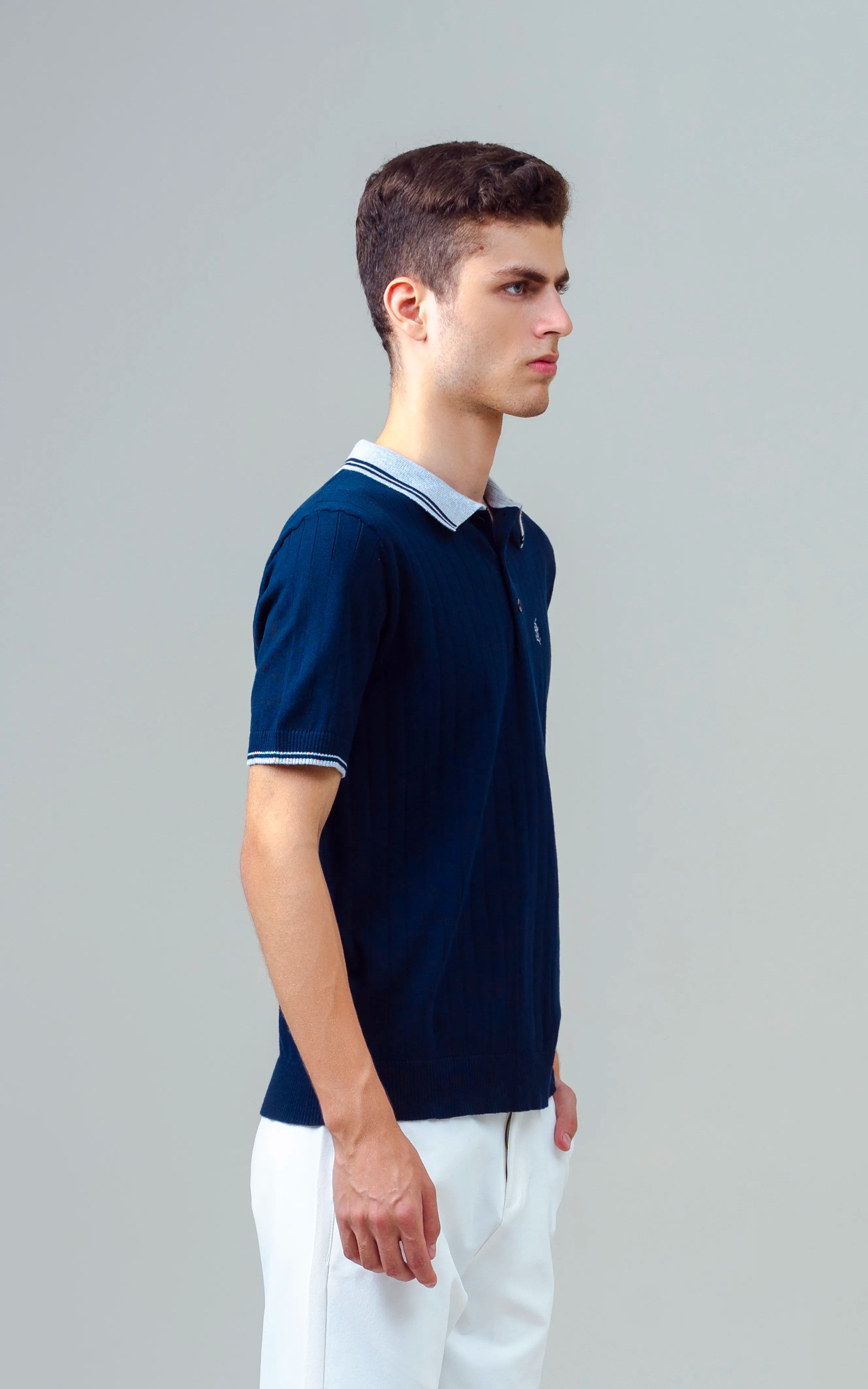 KNITTED TIPPING COLLAR POLO NAVY